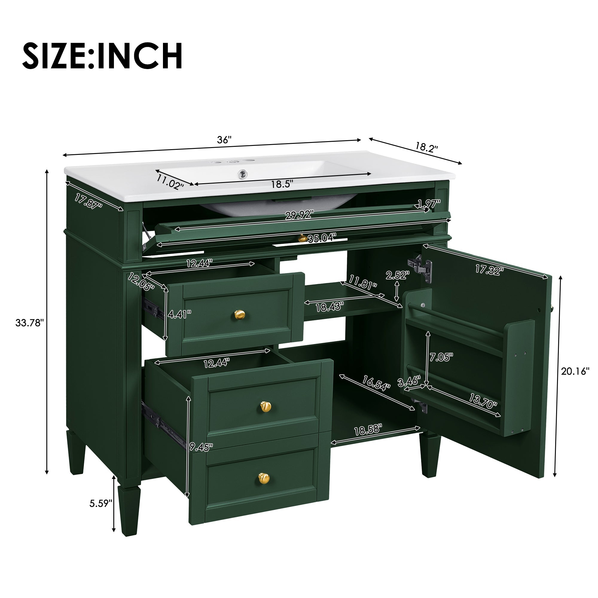 36 "Single sink bathroom dressing table, modern bathroom storage cabinet - KiKiUMi