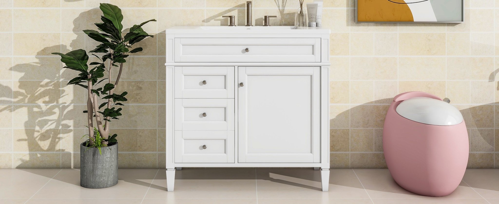 36 "Single sink bathroom dressing table, modern bathroom storage cabinet - KiKiUMi