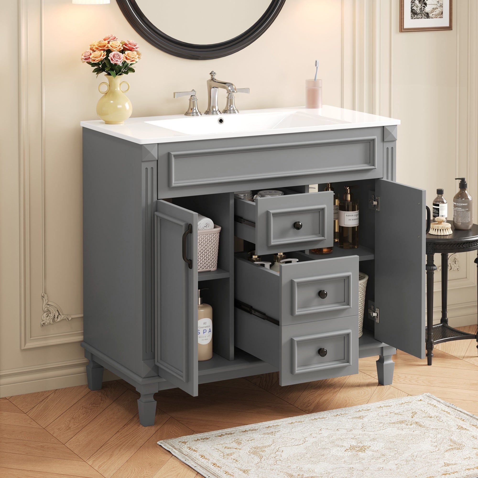 36 "Single sink bathroom dressing table, modern bathroom storage cabinet - KiKiUMi
