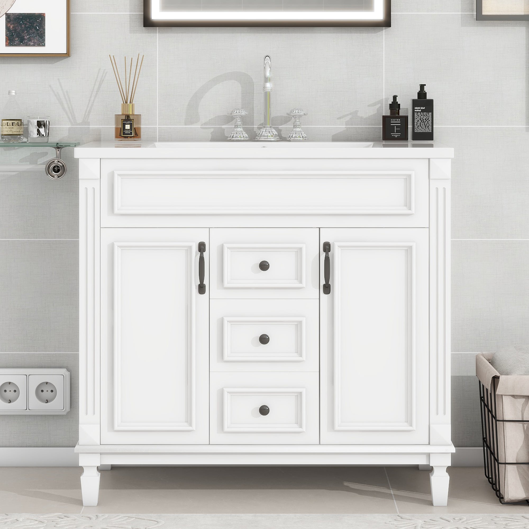 36 "Single sink bathroom dressing table, modern bathroom storage cabinet - KiKiUMi