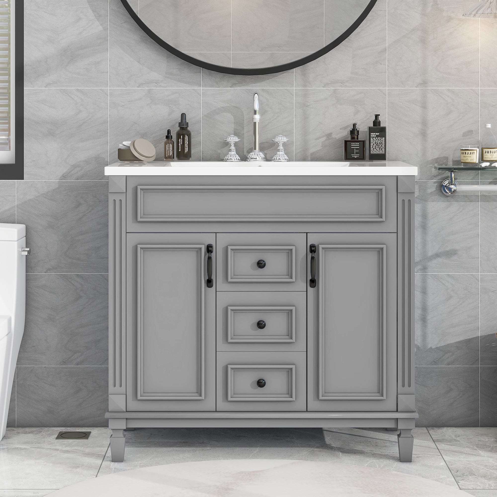 36 "Single sink bathroom dressing table, modern bathroom storage cabinet - KiKiUMi