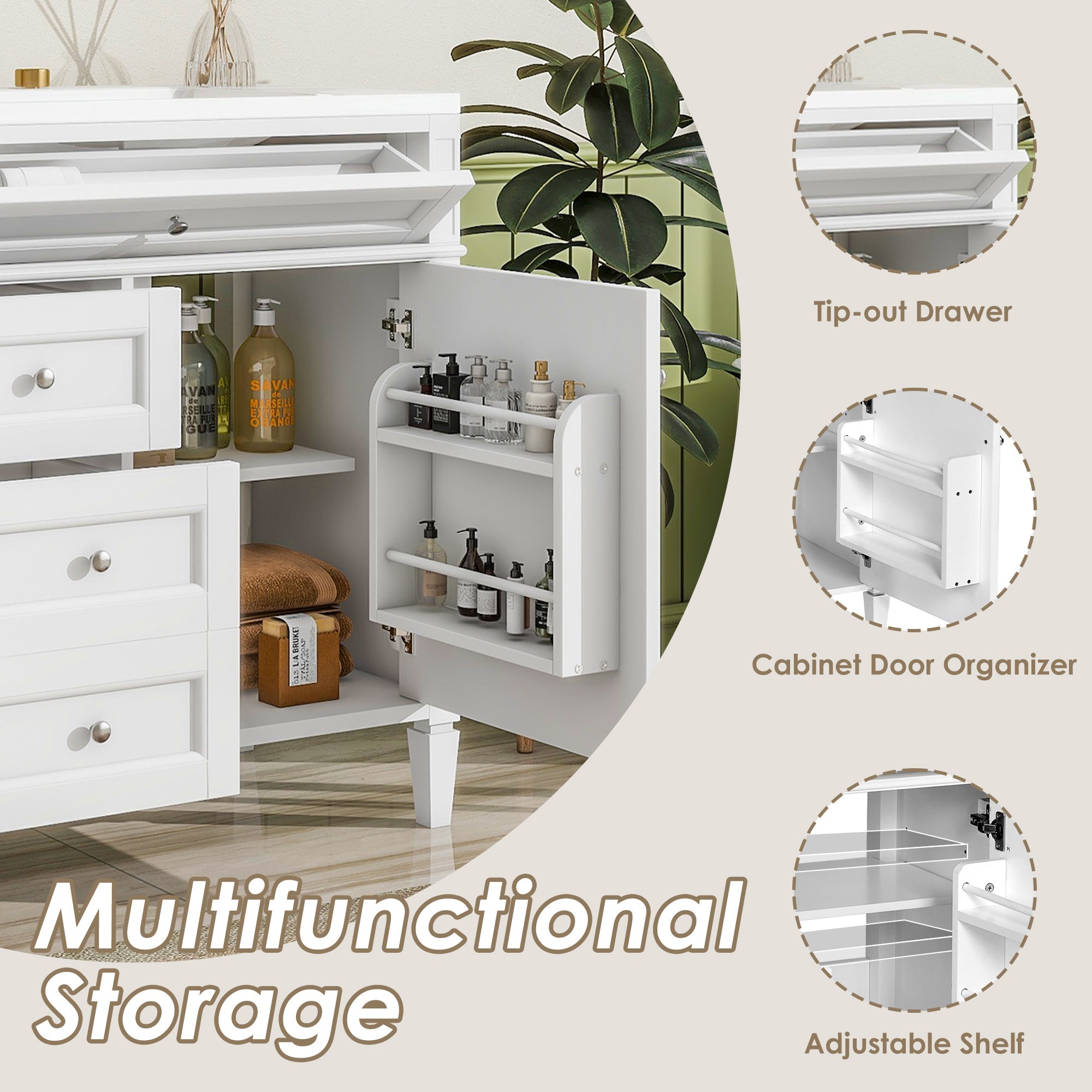 36 "Single sink bathroom dressing table, modern bathroom storage cabinet - KiKiUMi