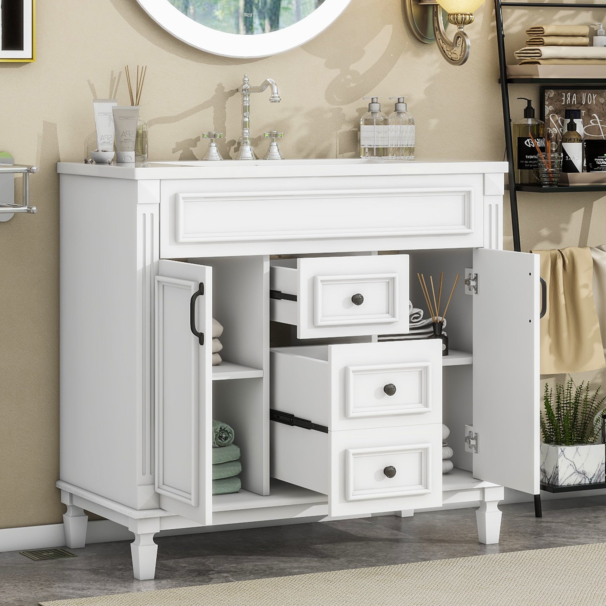 36 "Single sink bathroom dressing table, modern bathroom storage cabinet - KiKiUMi