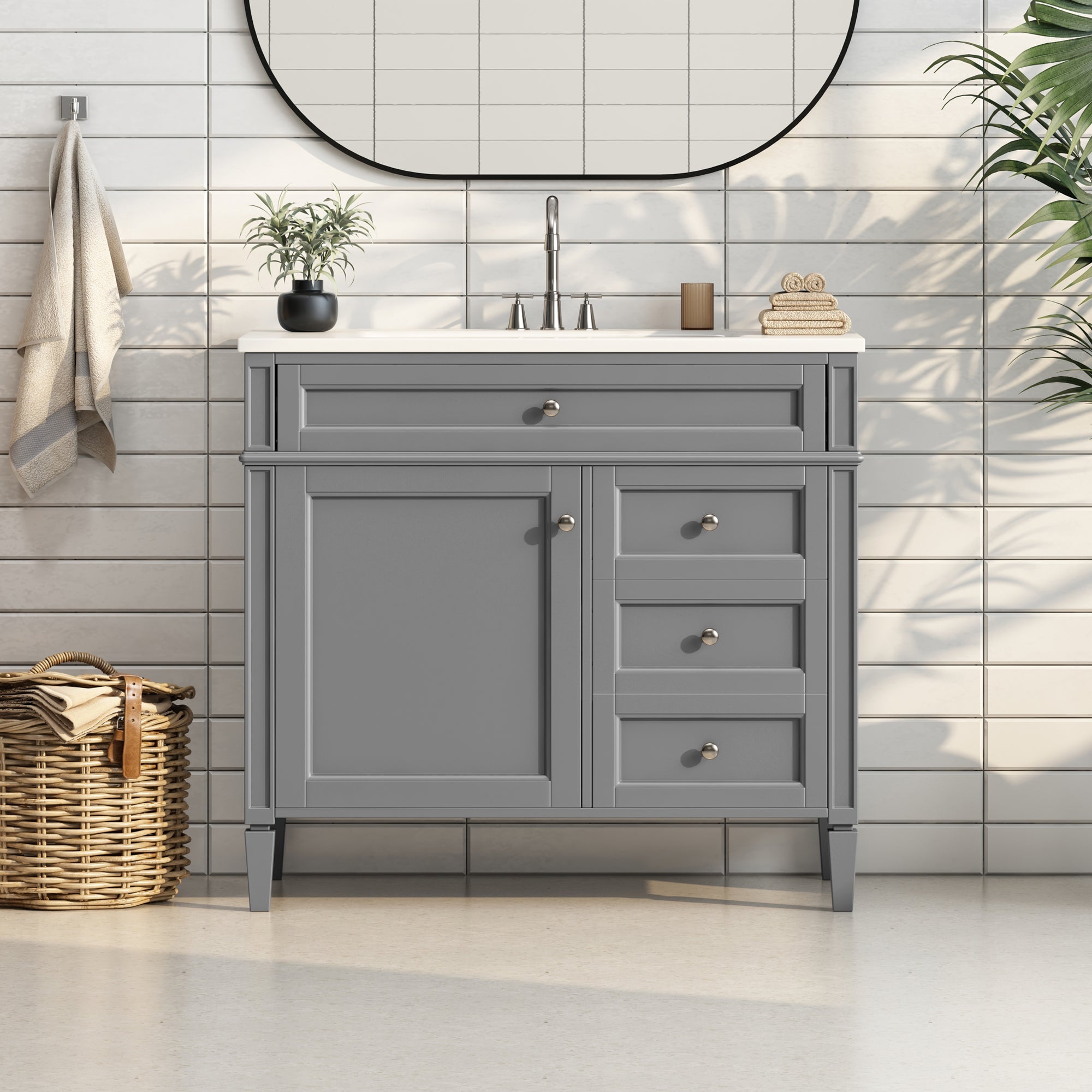 36 "Single sink bathroom dressing table, modern bathroom storage cabinet - KiKiUMi