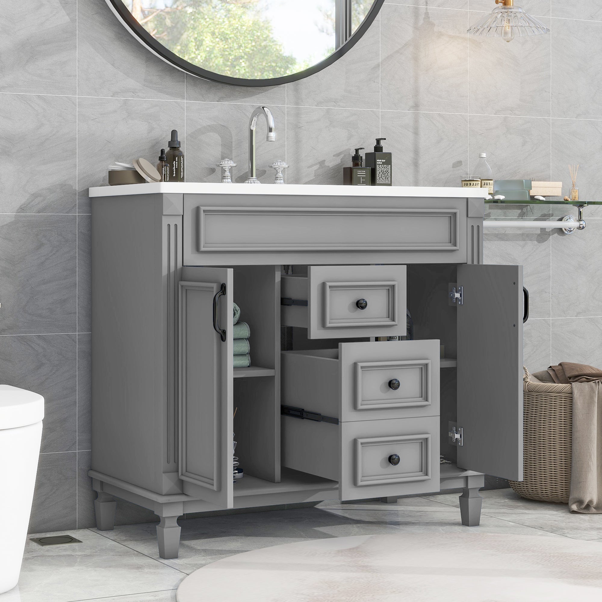 36 "Single sink bathroom dressing table, modern bathroom storage cabinet - KiKiUMi