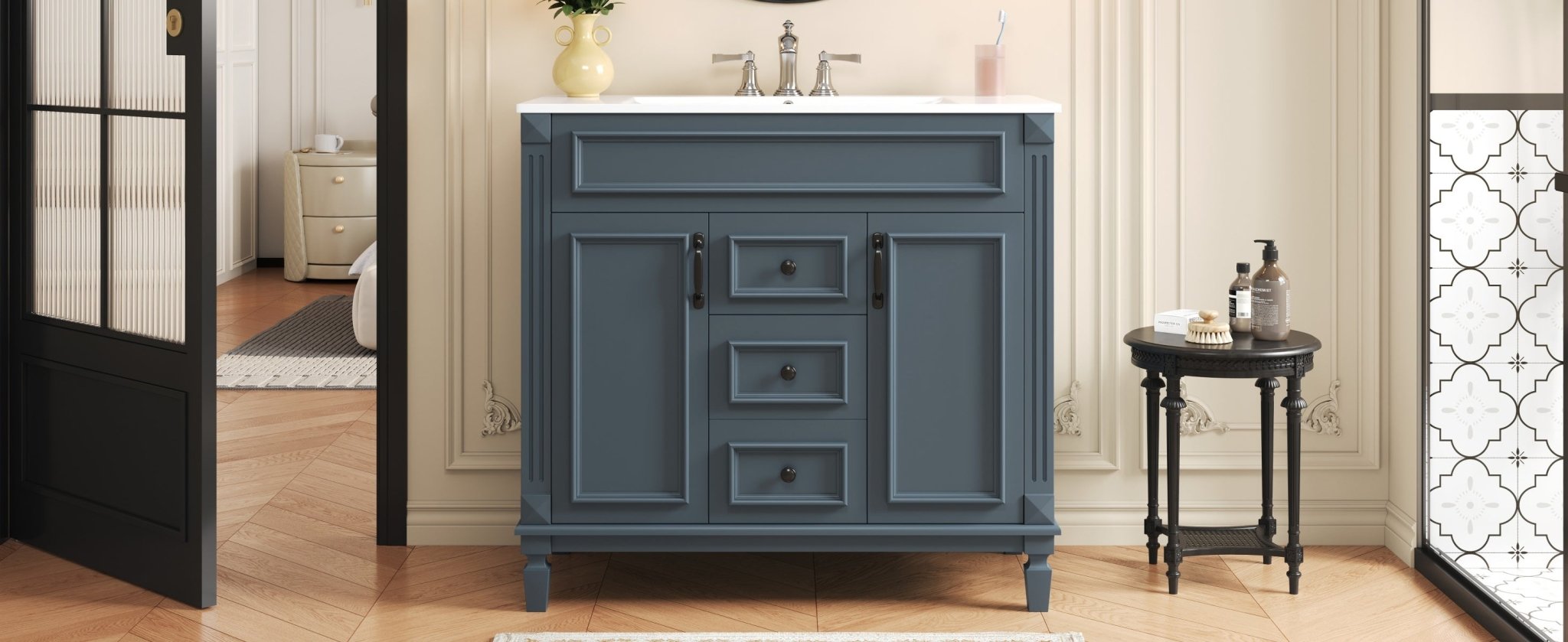 36 "Single sink bathroom dressing table, modern bathroom storage cabinet - KiKiUMi