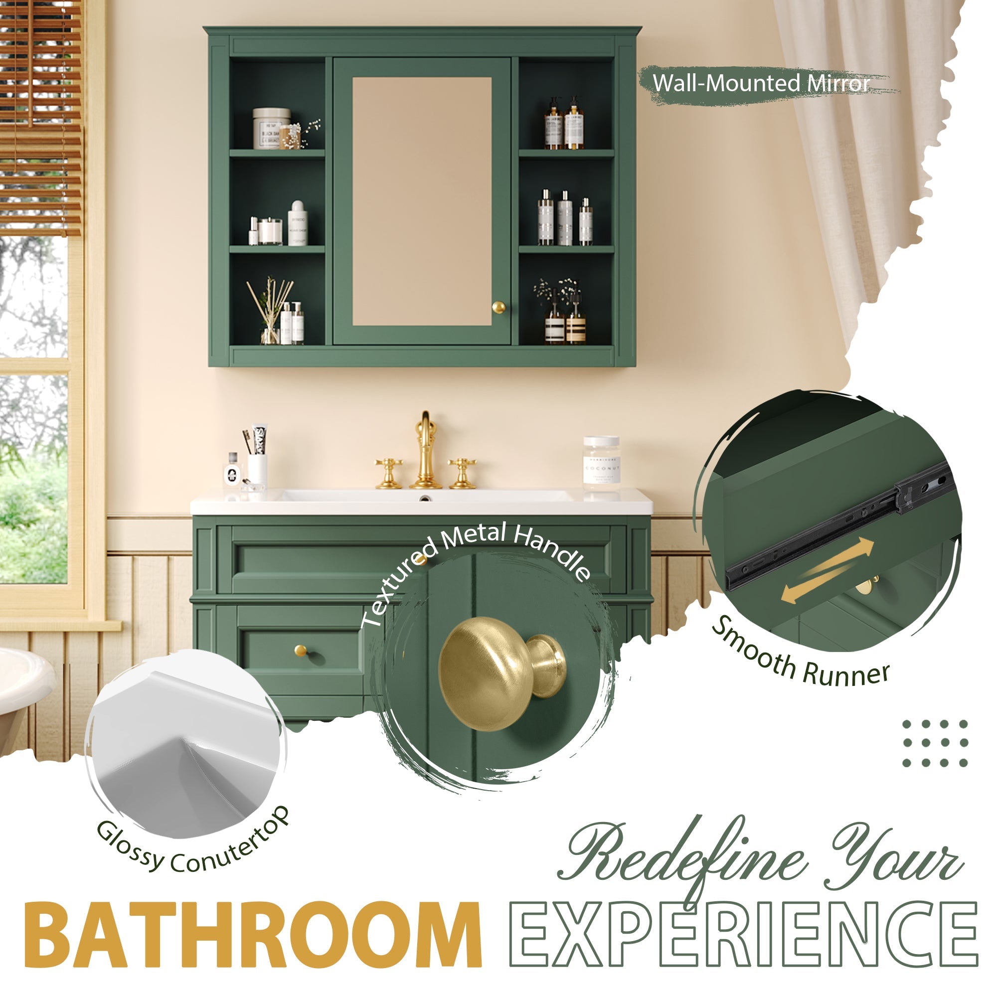 36 "Single sink bathroom dressing table, modern bathroom storage cabinet - KiKiUMi