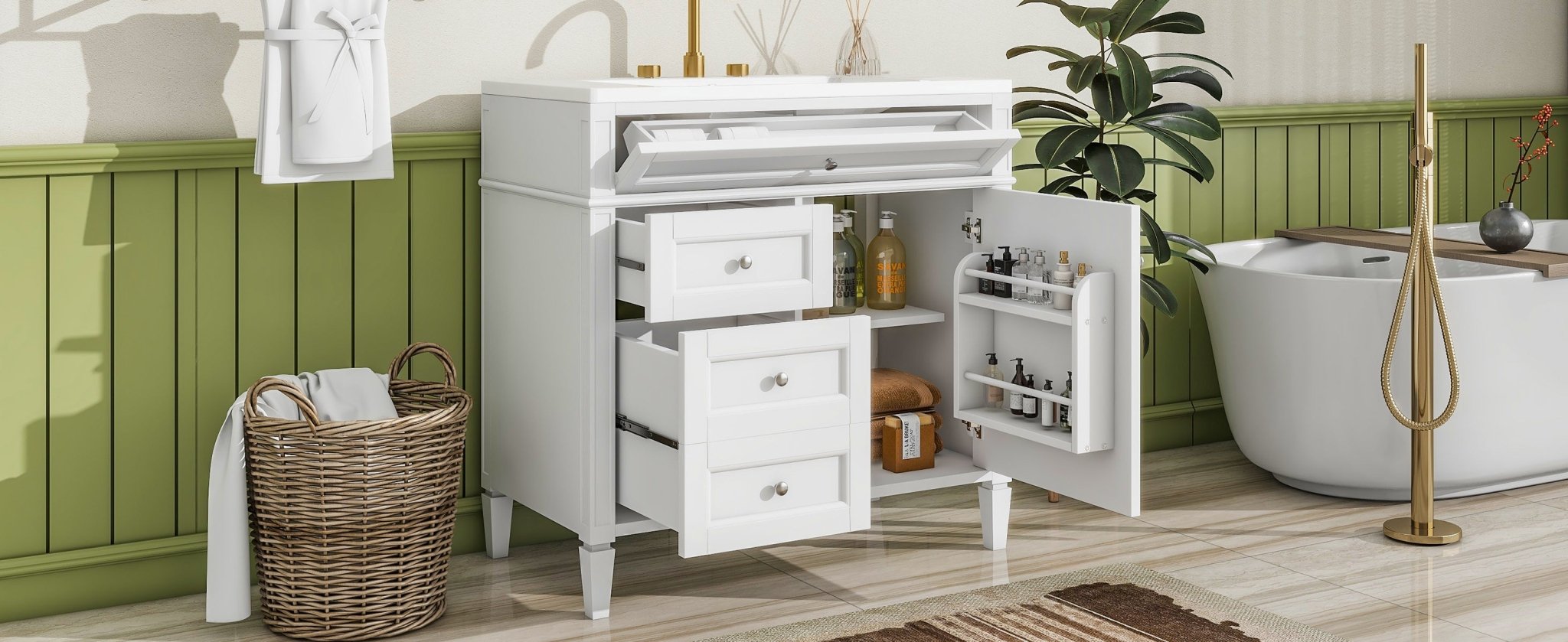 36 "Single sink bathroom dressing table, modern bathroom storage cabinet - KiKiUMi
