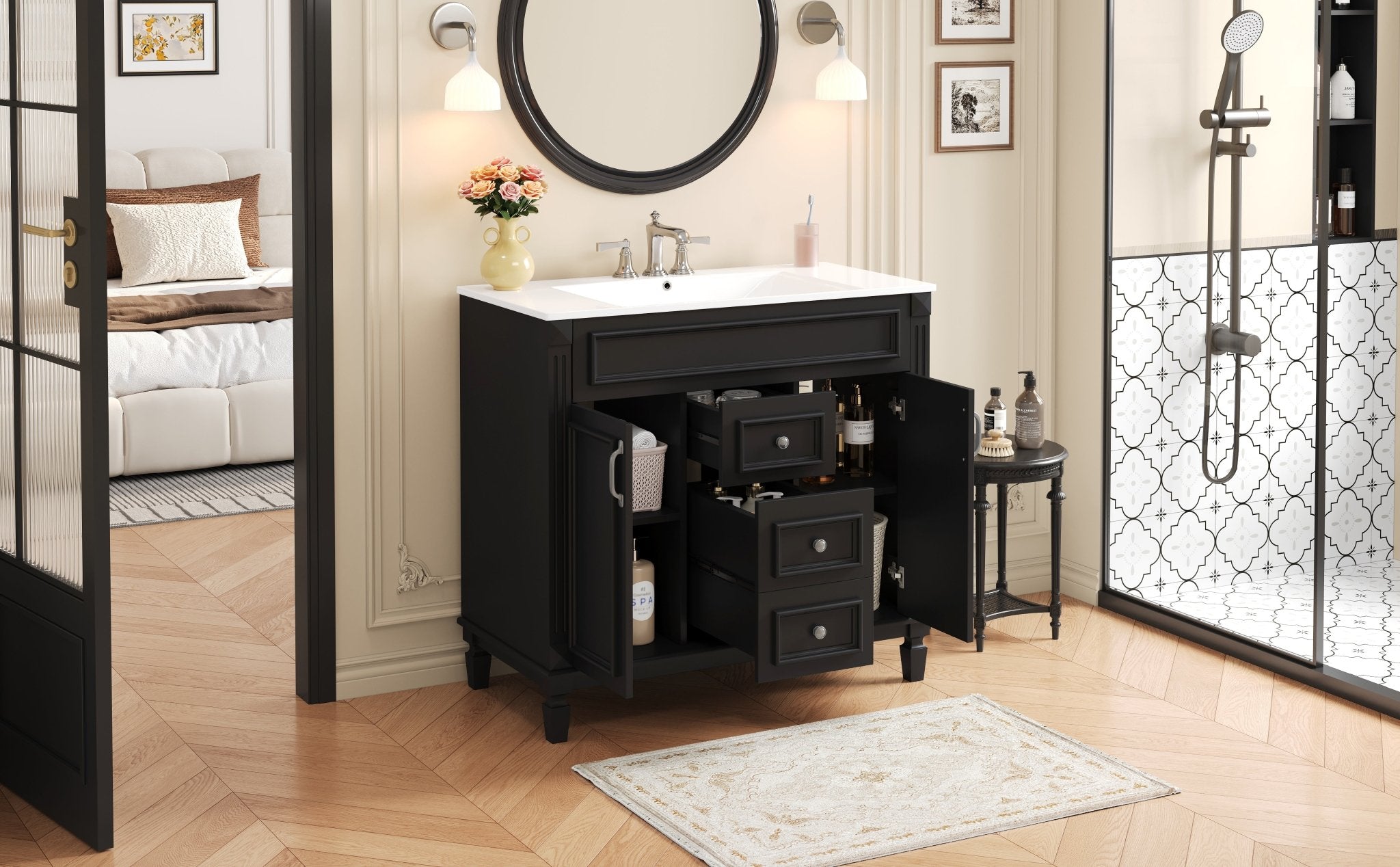 36 "Single sink bathroom dressing table, modern bathroom storage cabinet - KiKiUMi