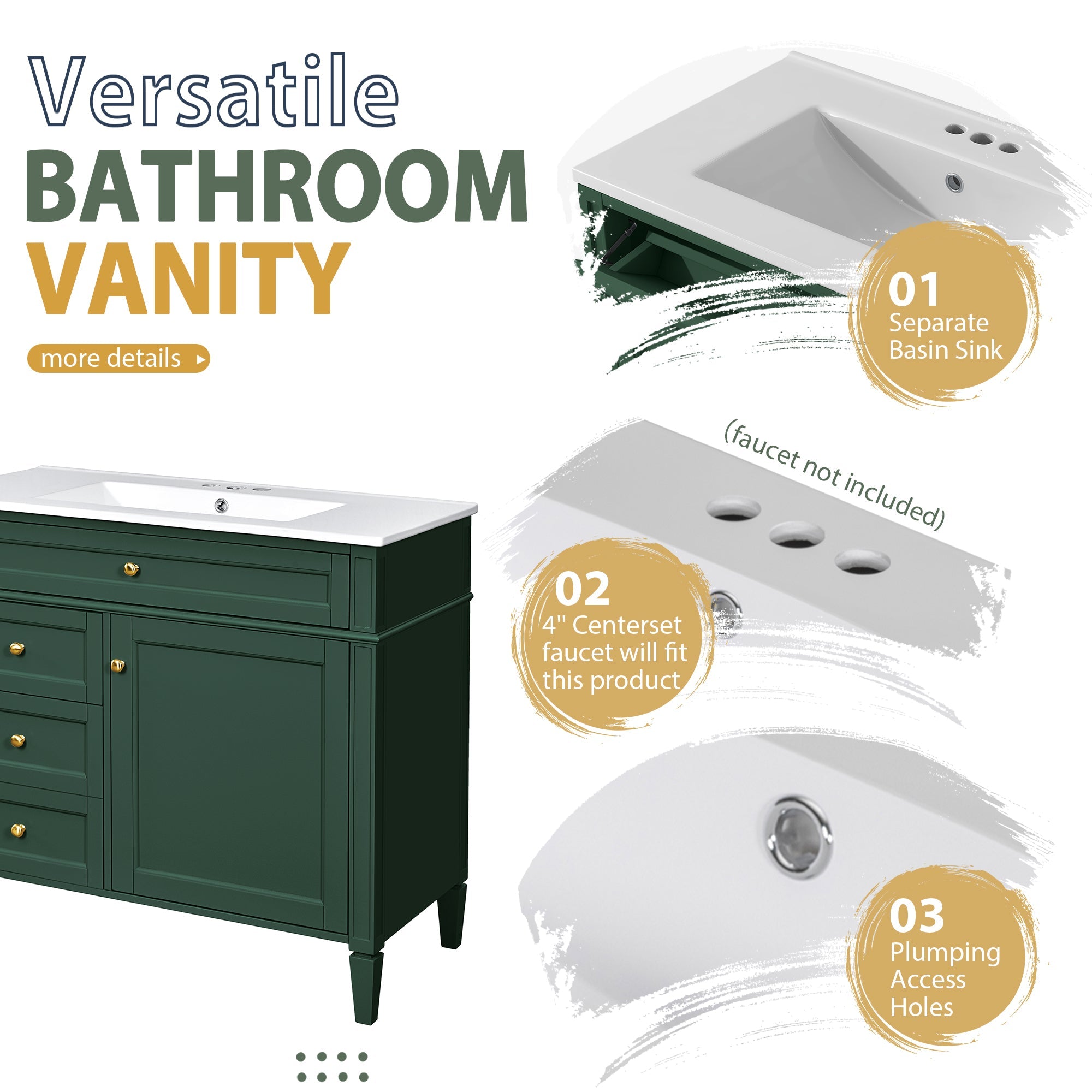 36 "Single sink bathroom dressing table, modern bathroom storage cabinet - KiKiUMi