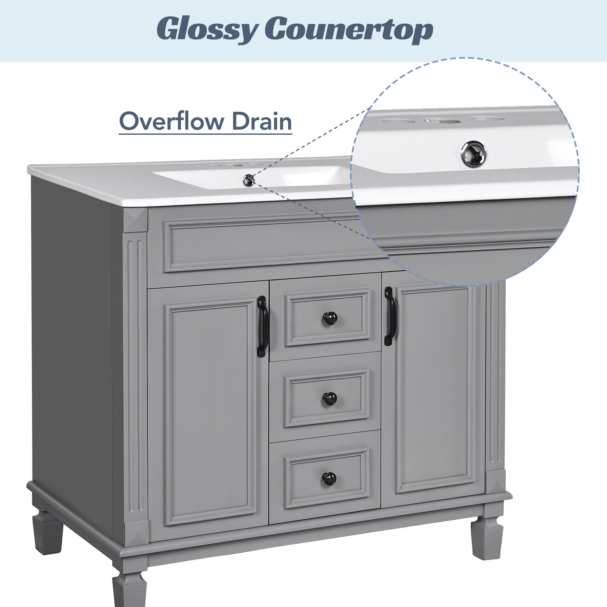 36 "Single sink bathroom dressing table, modern bathroom storage cabinet - KiKiUMi