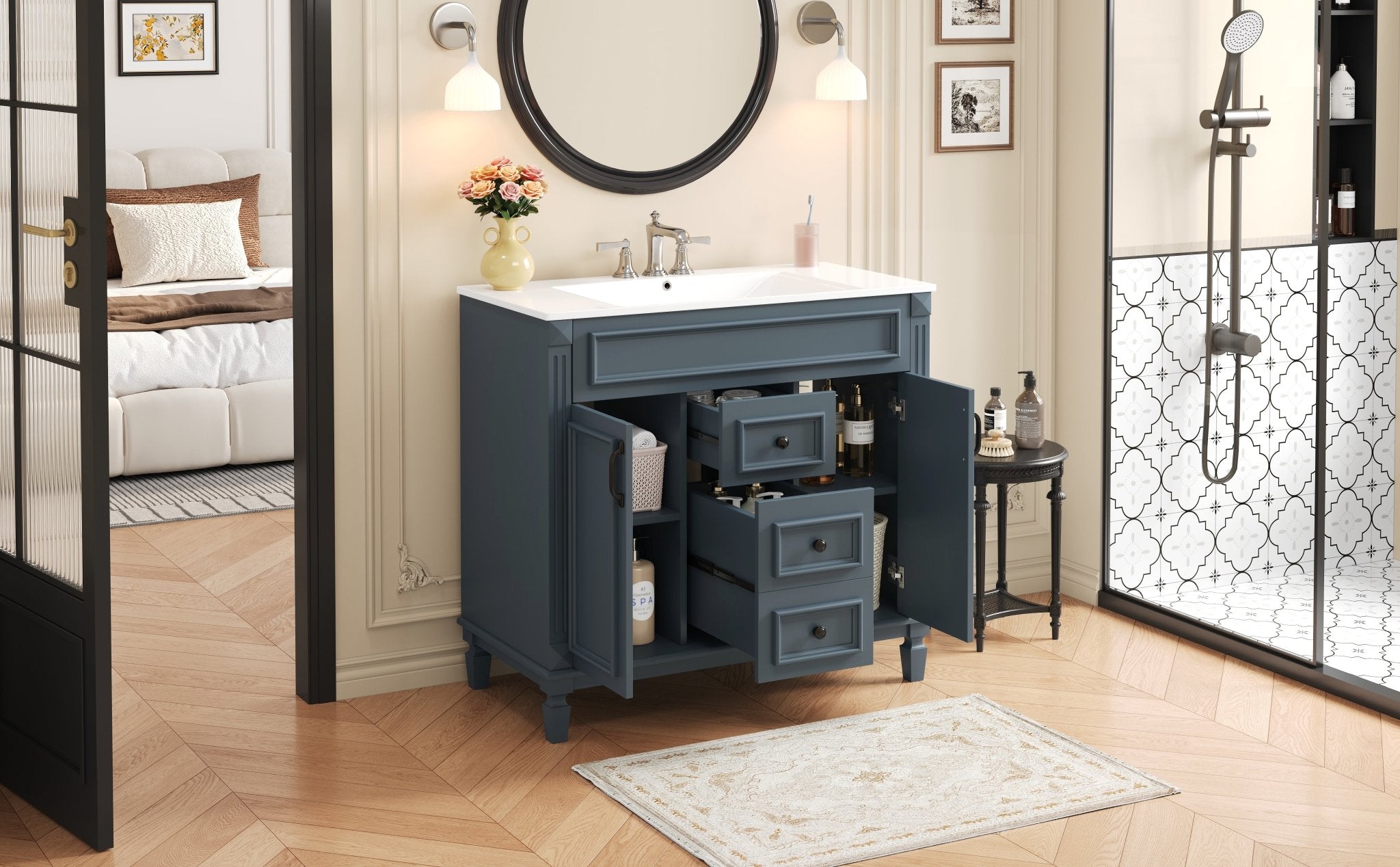 36 "Single sink bathroom dressing table, modern bathroom storage cabinet - KiKiUMi