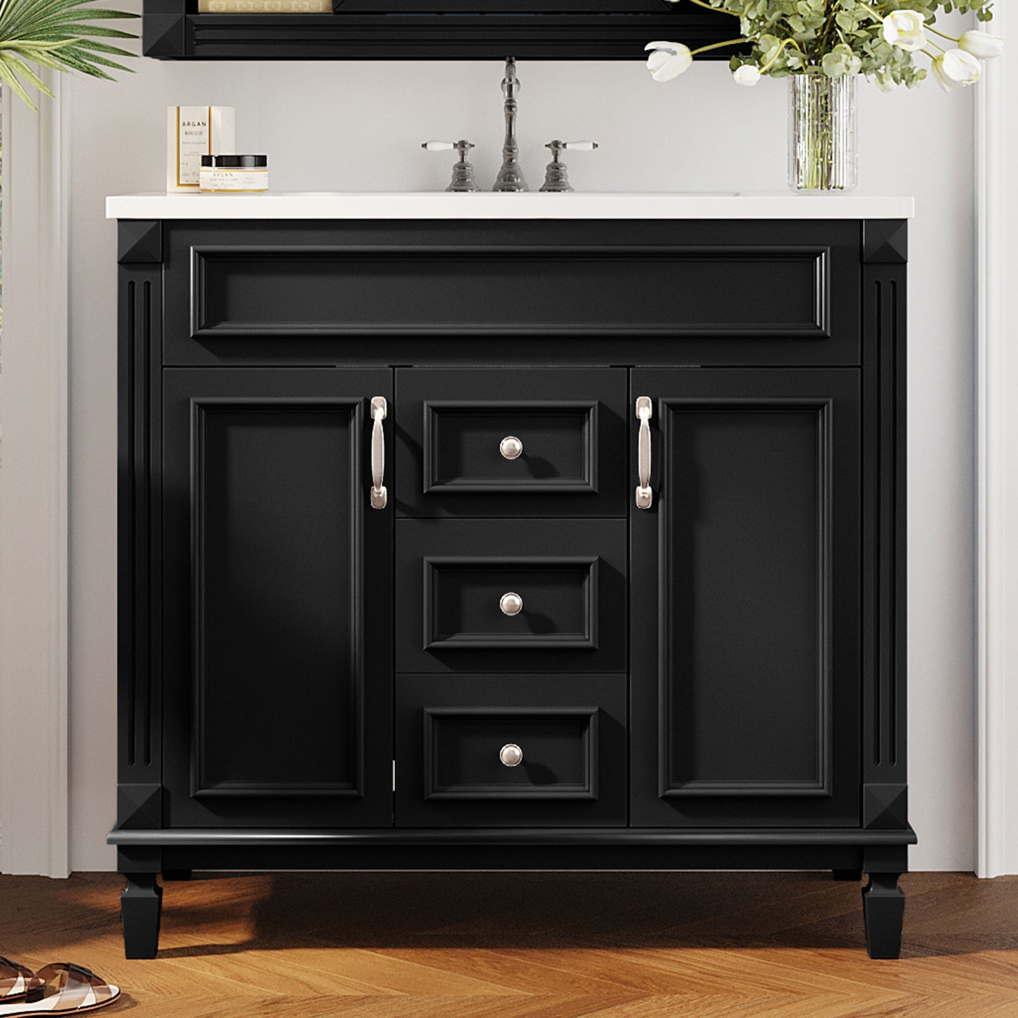 36 "Single sink bathroom dressing table, modern bathroom storage cabinet - KiKiUMi