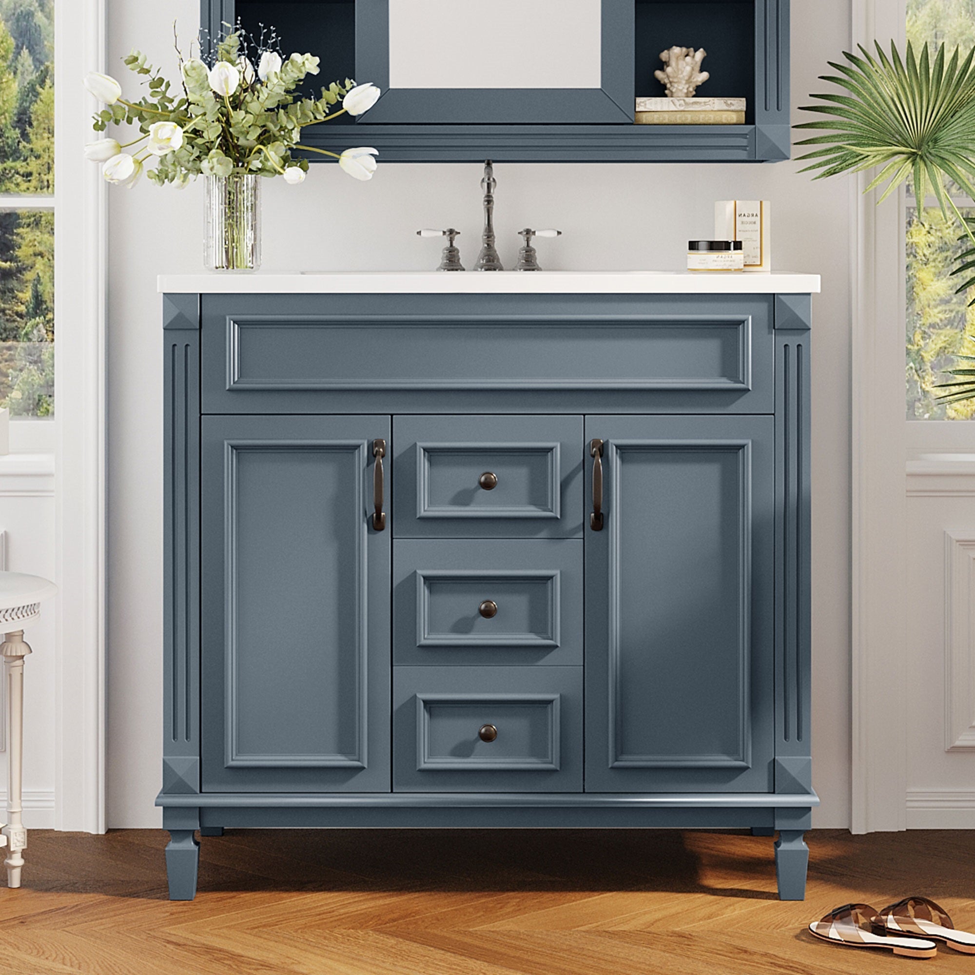 36 "Single sink bathroom dressing table, modern bathroom storage cabinet - KiKiUMi