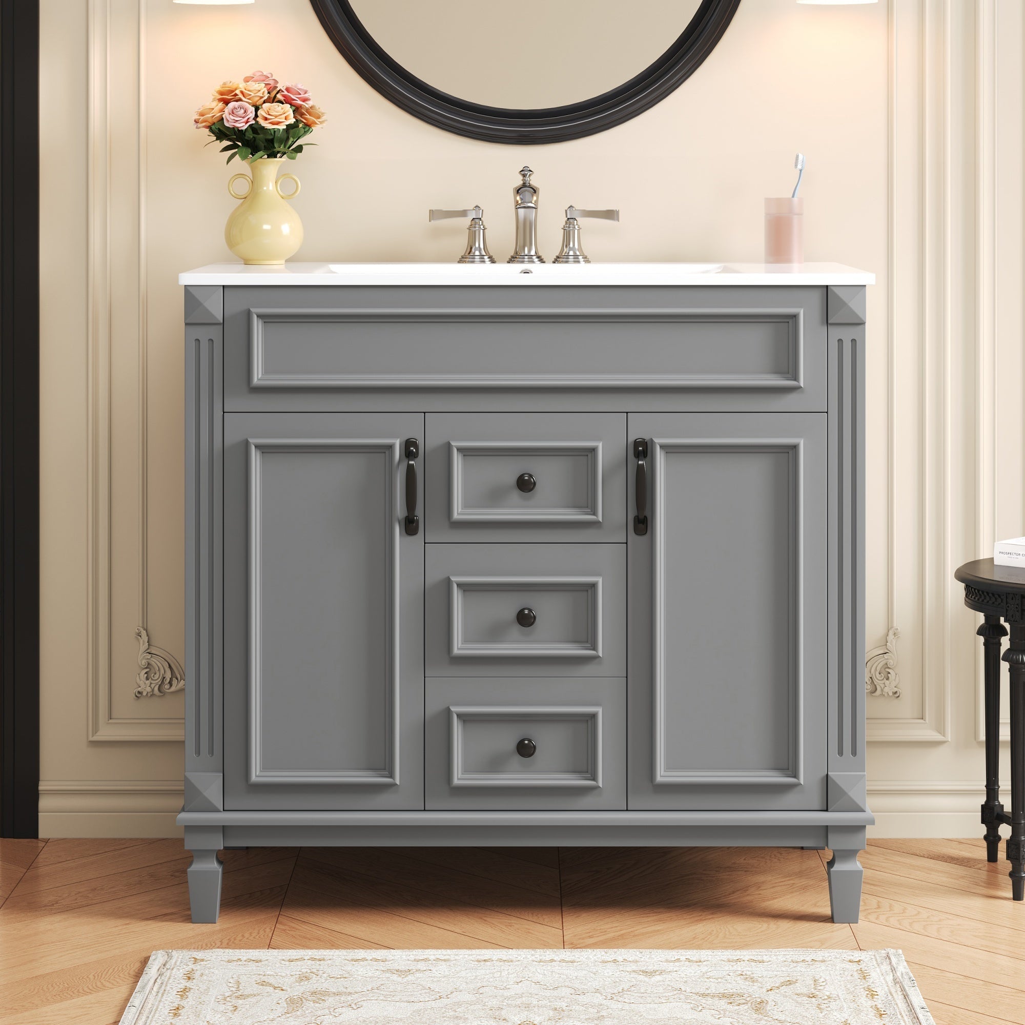 36 "Single sink bathroom dressing table, modern bathroom storage cabinet - KiKiUMi