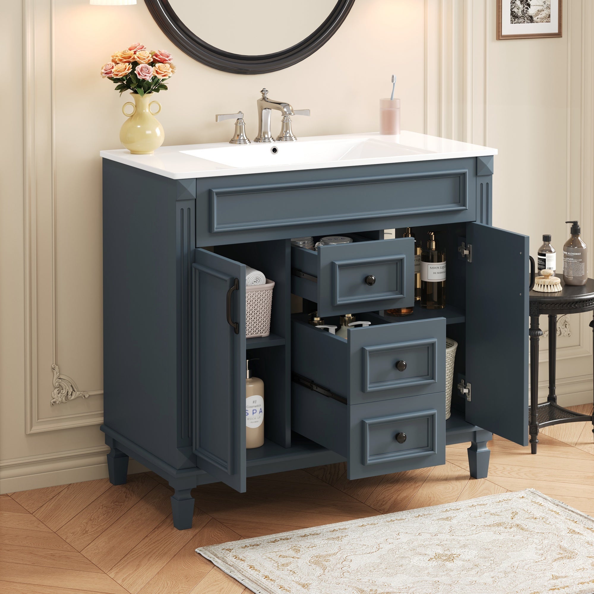 36 "Single sink bathroom dressing table, modern bathroom storage cabinet - KiKiUMi