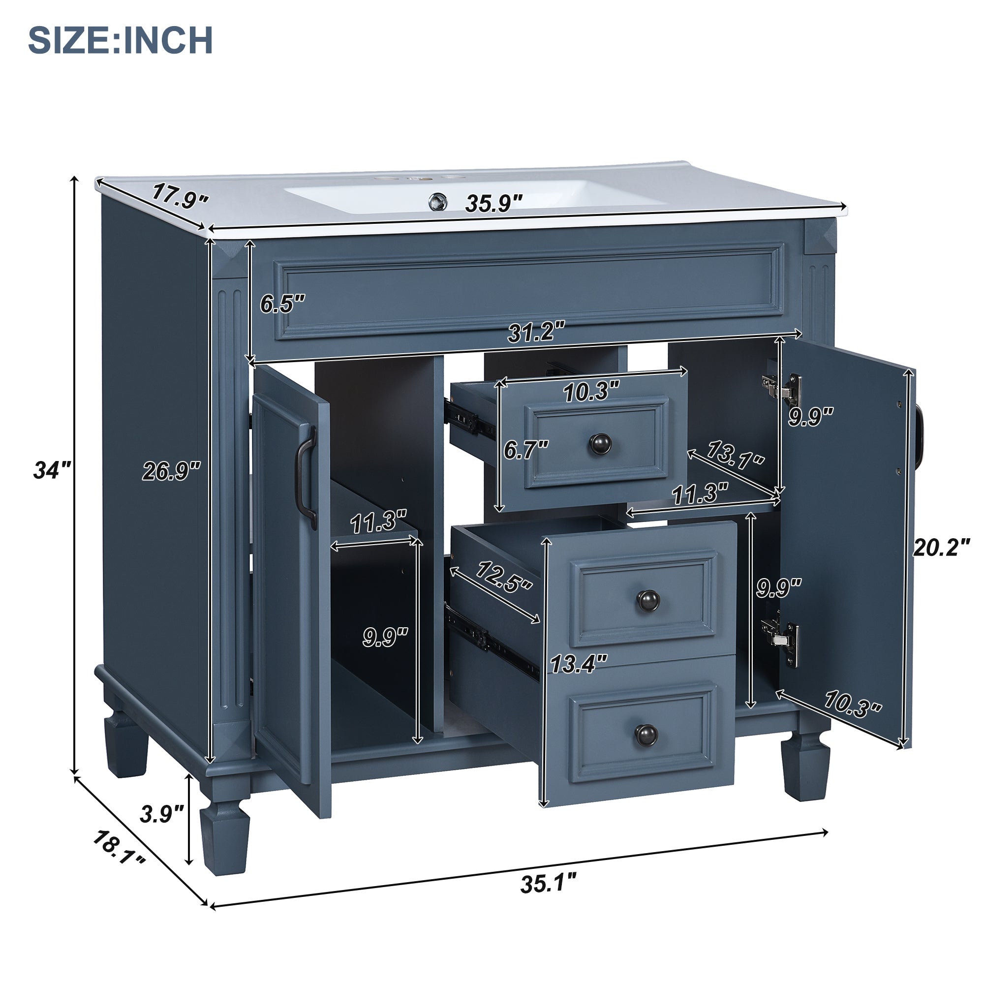 36 "Single sink bathroom dressing table, modern bathroom storage cabinet - KiKiUMi