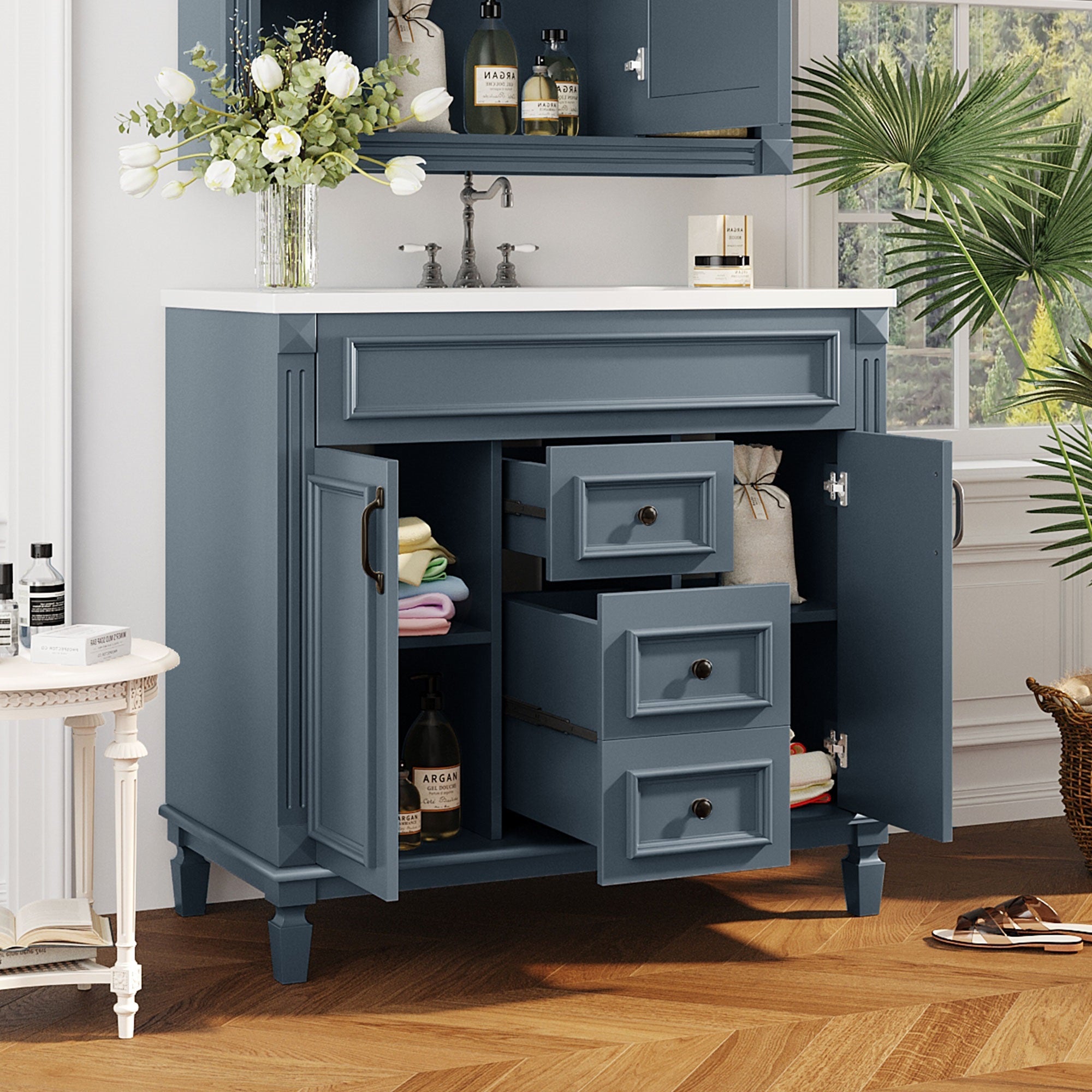 36 "Single sink bathroom dressing table, modern bathroom storage cabinet - KiKiUMi