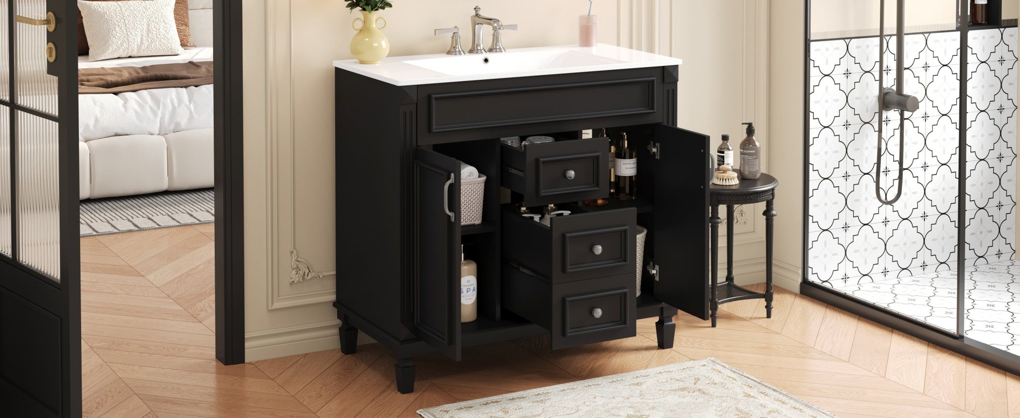 36 "Single sink bathroom dressing table, modern bathroom storage cabinet - KiKiUMi