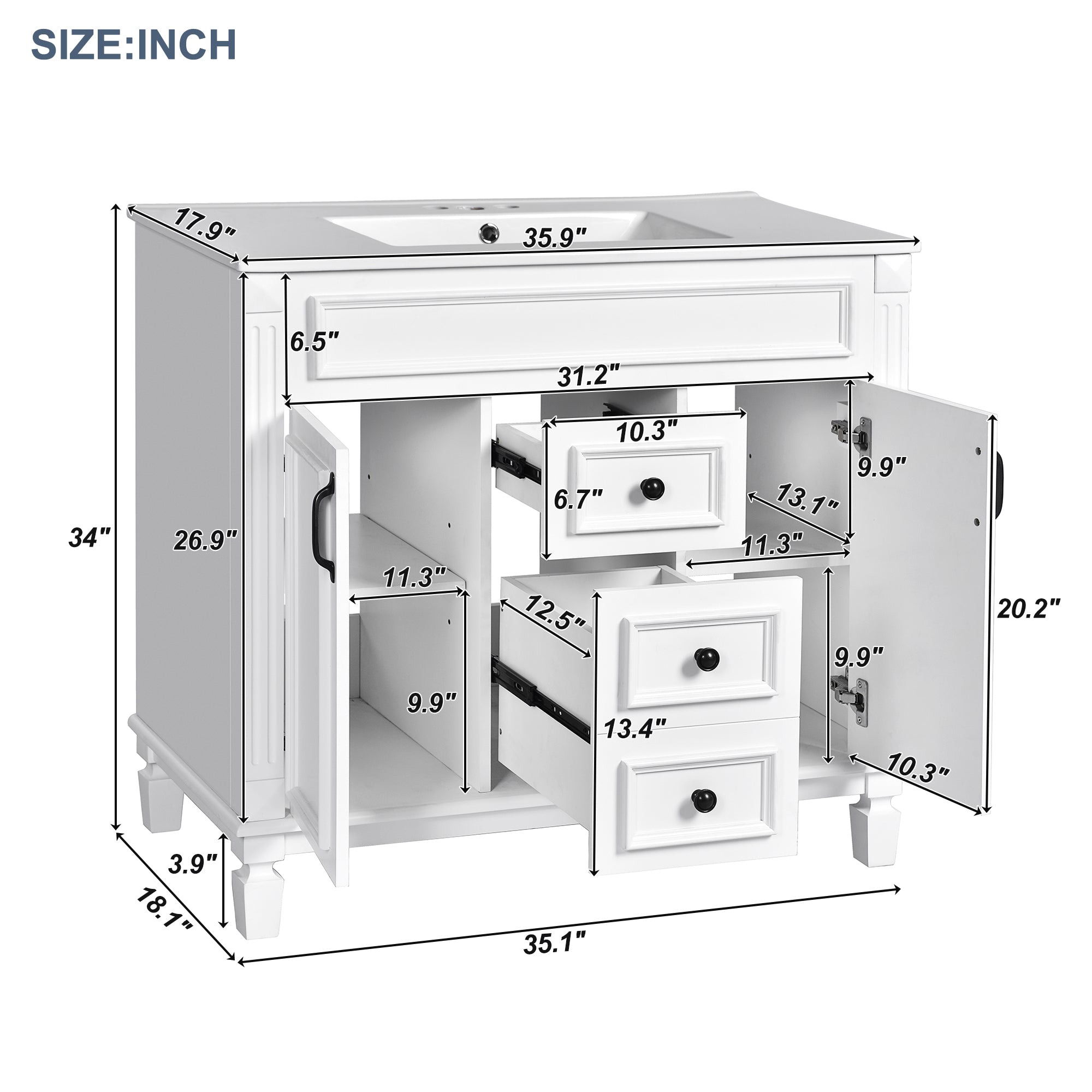 36 "Single sink bathroom dressing table, modern bathroom storage cabinet - KiKiUMi