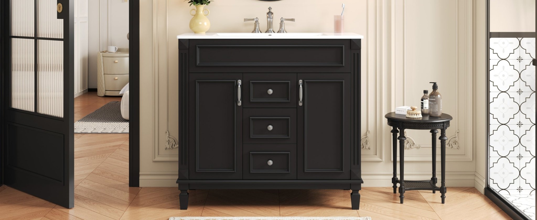36 "Single sink bathroom dressing table, modern bathroom storage cabinet - KiKiUMi