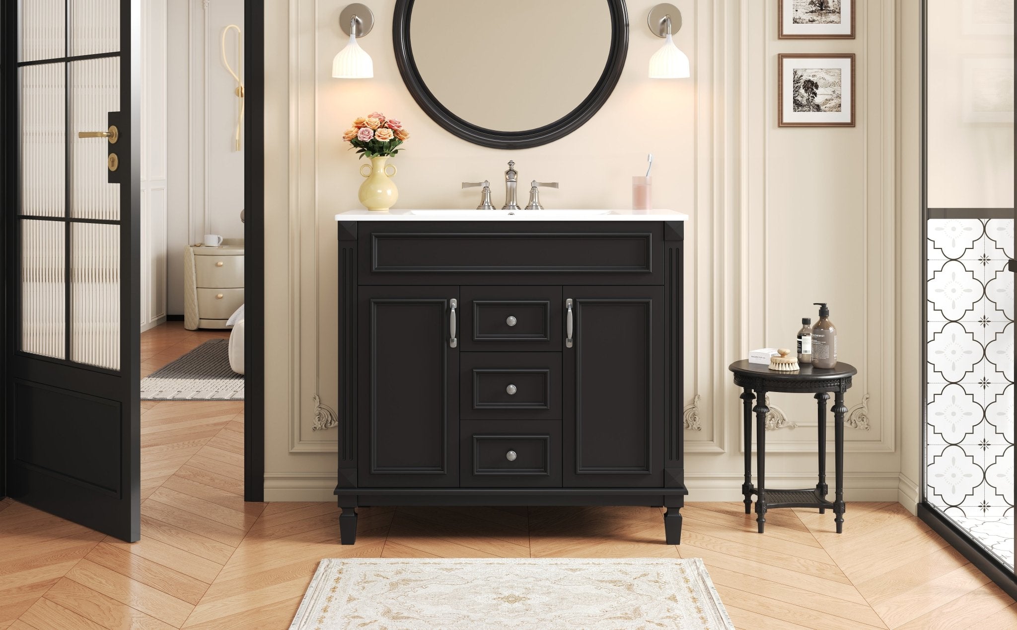 36 "Single sink bathroom dressing table, modern bathroom storage cabinet - KiKiUMi