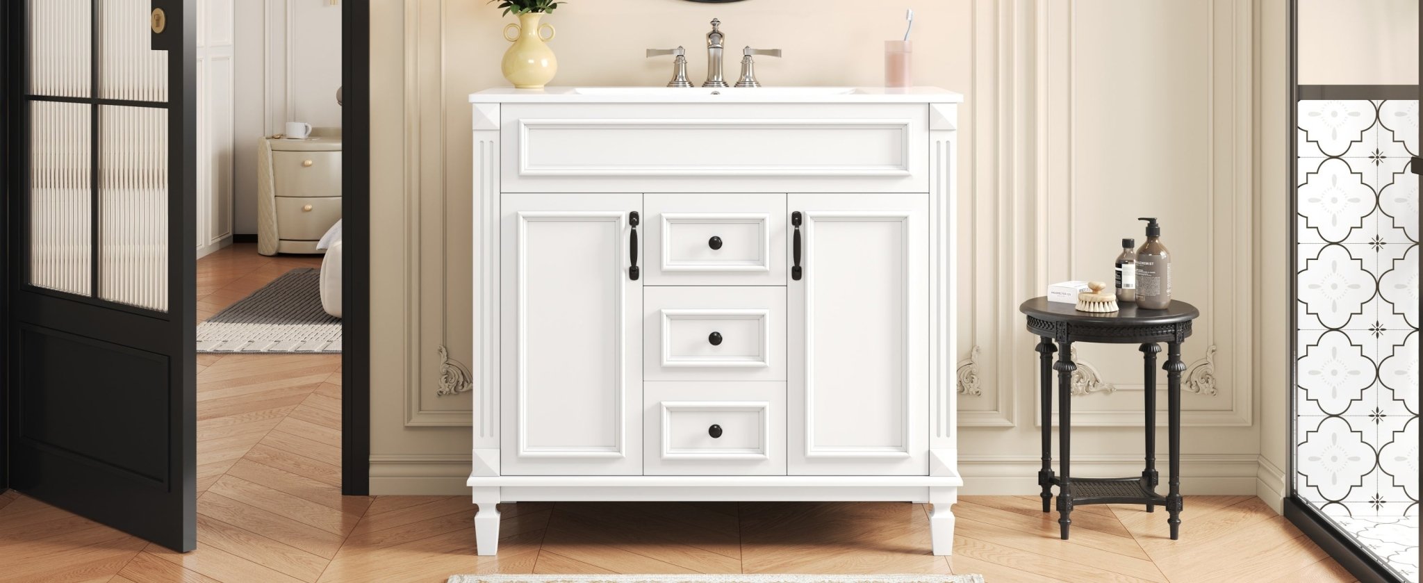 36 "Single sink bathroom dressing table, modern bathroom storage cabinet - KiKiUMi
