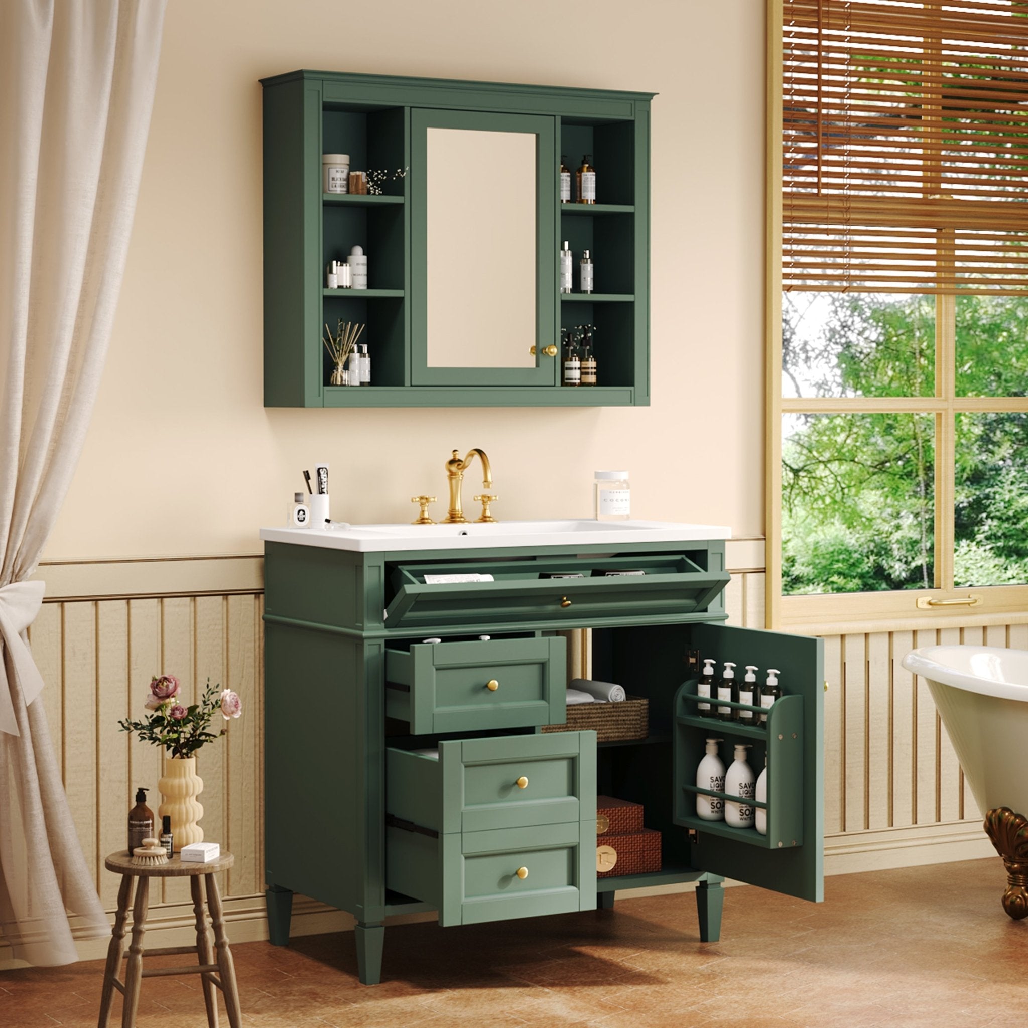 36 "Single sink bathroom dressing table, modern bathroom storage cabinet - KiKiUMi