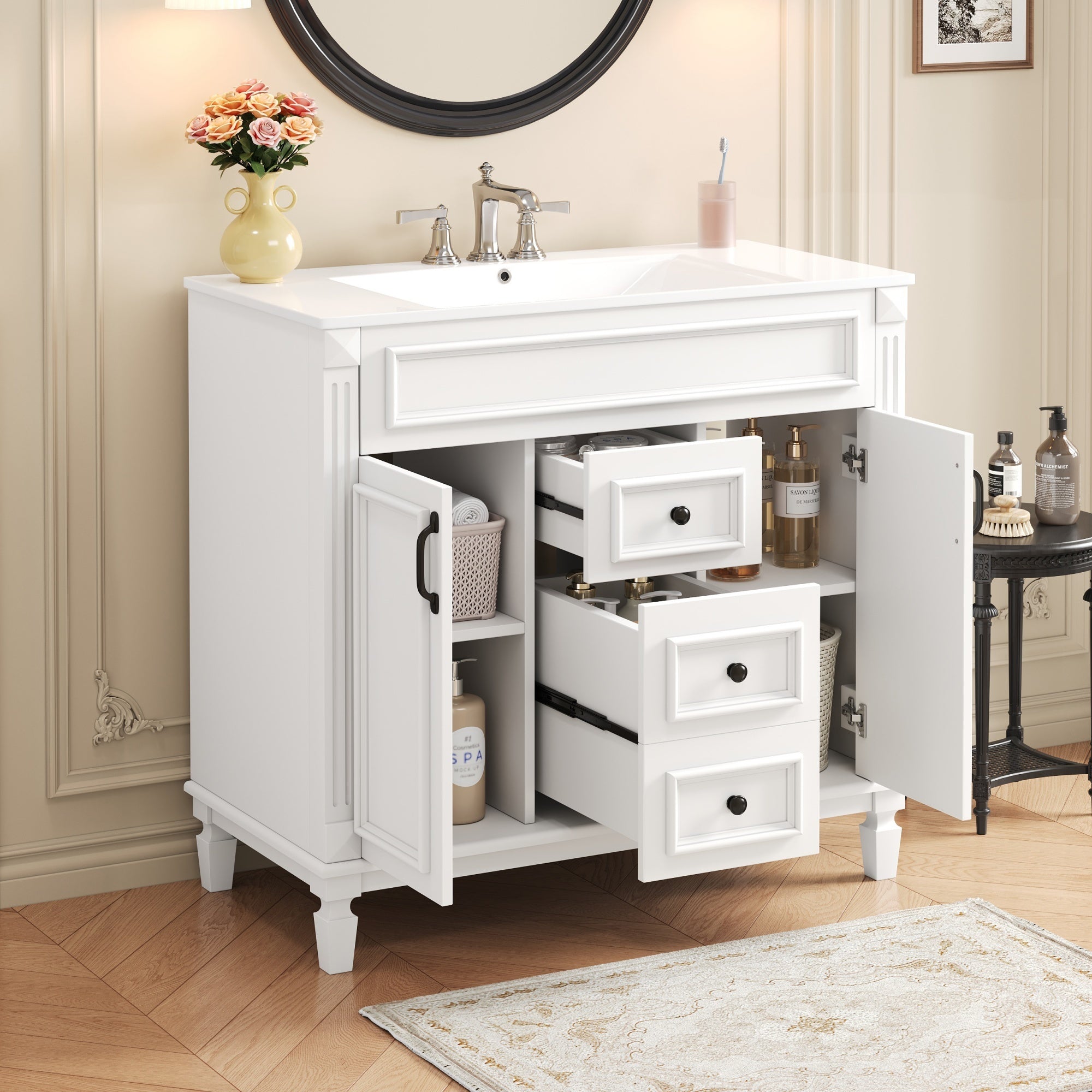 36 "Single sink bathroom dressing table, modern bathroom storage cabinet - KiKiUMi