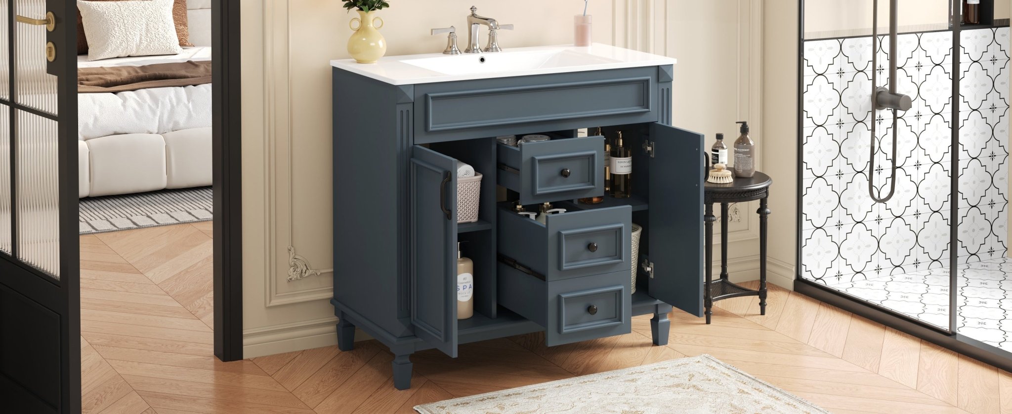 36 "Single sink bathroom dressing table, modern bathroom storage cabinet - KiKiUMi
