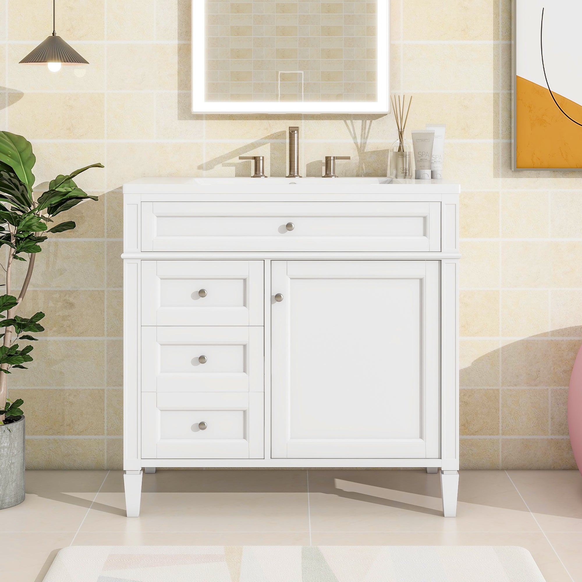36 "Single sink bathroom dressing table, modern bathroom storage cabinet - KiKiUMi