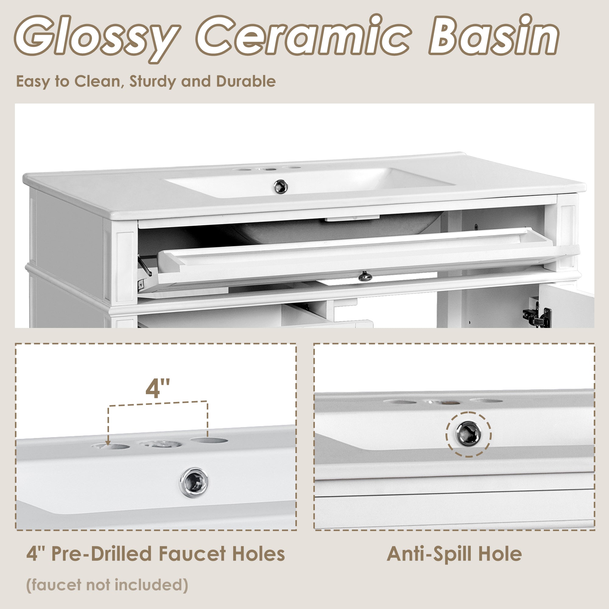36 "Single sink bathroom dressing table, modern bathroom storage cabinet - KiKiUMi