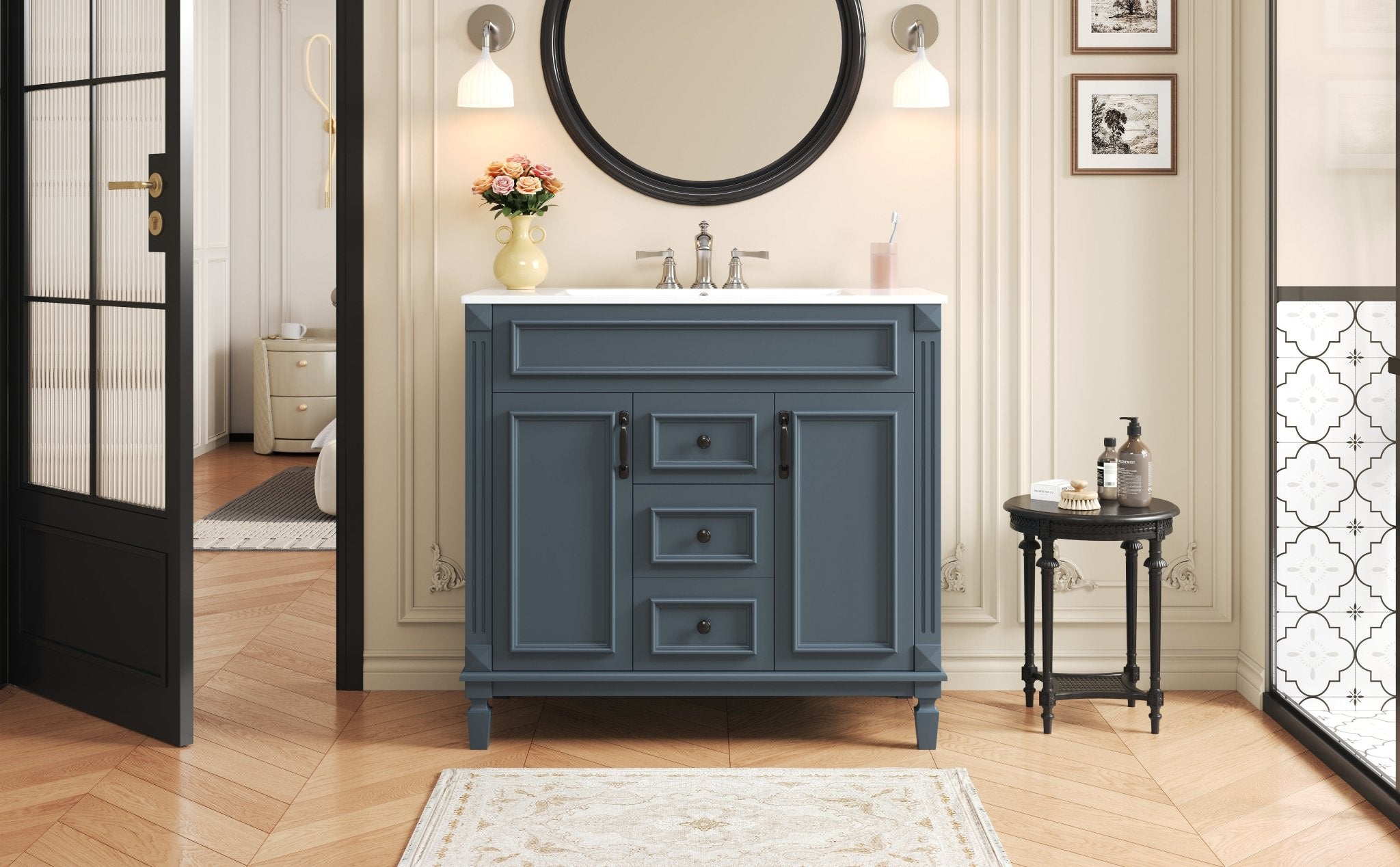 36 "Single sink bathroom dressing table, modern bathroom storage cabinet - KiKiUMi