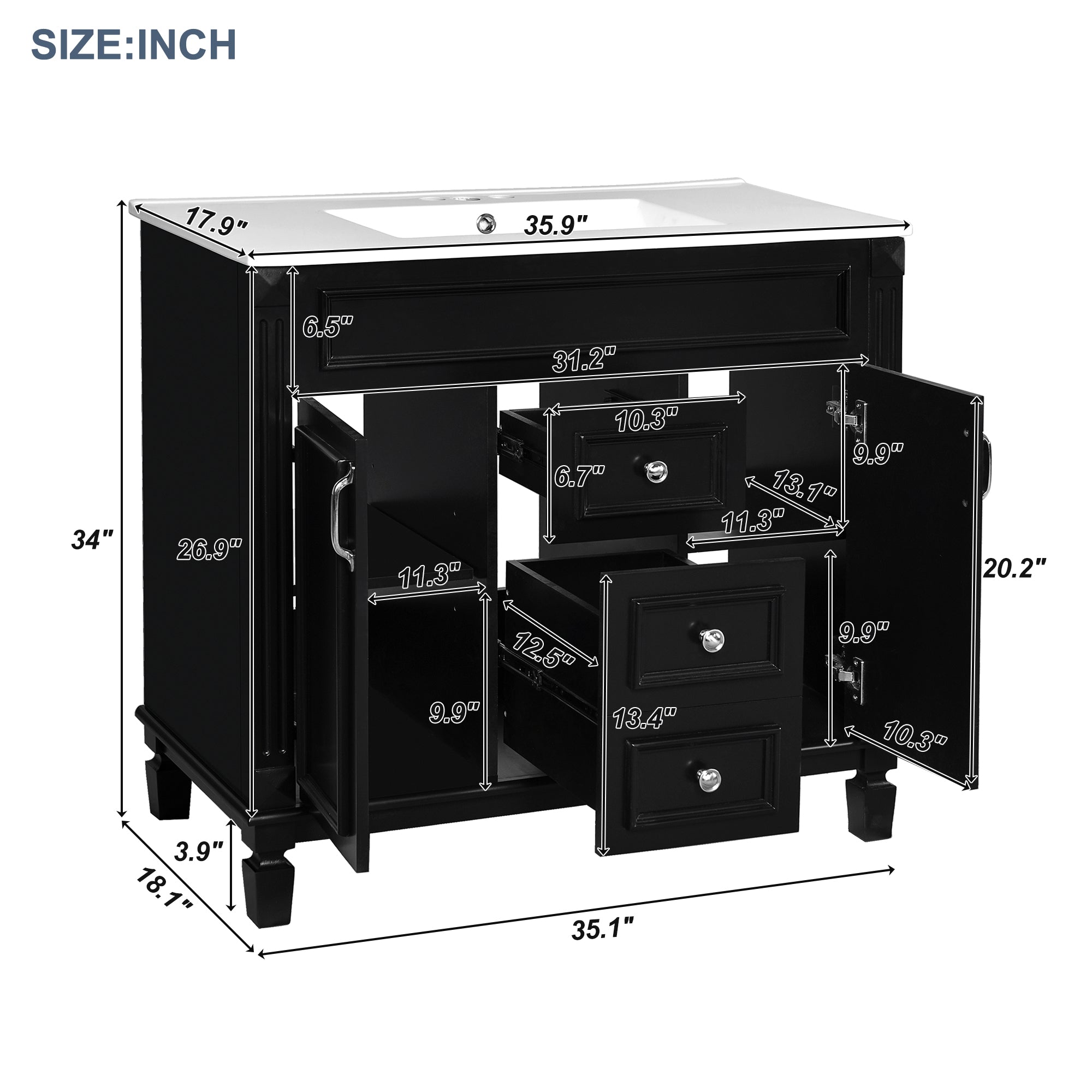 36 "Single sink bathroom dressing table, modern bathroom storage cabinet - KiKiUMi