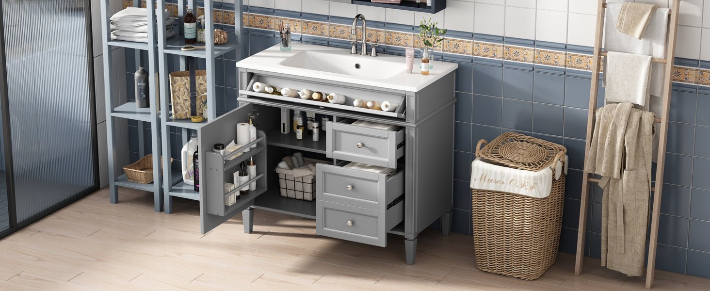 36 "Single sink bathroom dressing table, modern bathroom storage cabinet - KiKiUMi