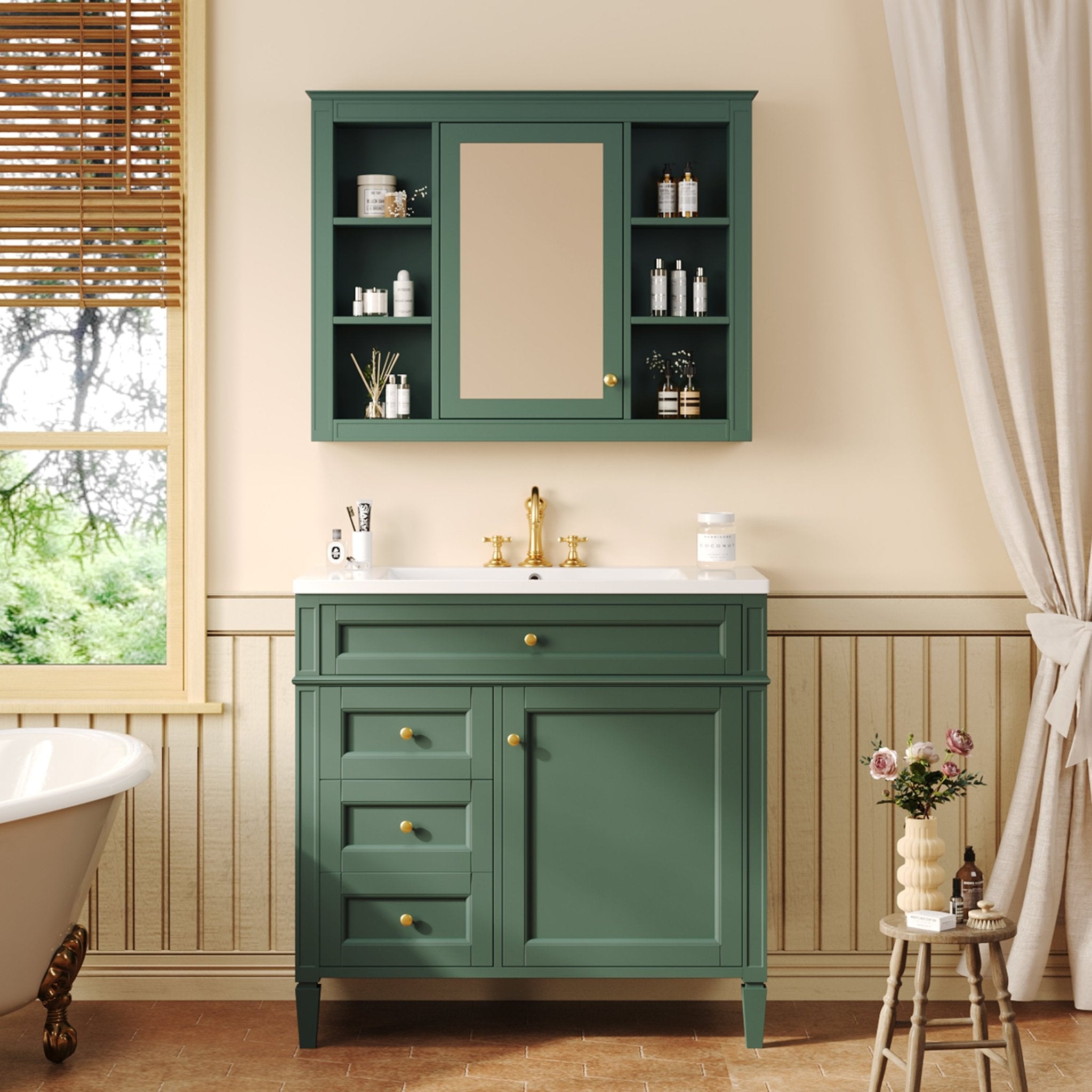 36 "Single sink bathroom dressing table, modern bathroom storage cabinet - KiKiUMi