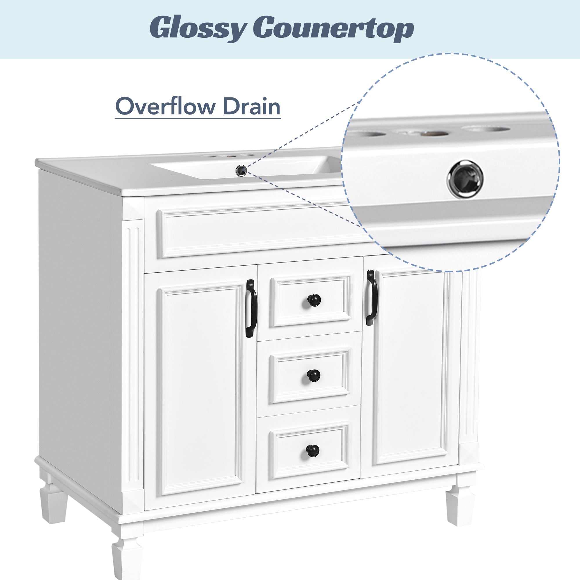 36 "Single sink bathroom dressing table, modern bathroom storage cabinet - KiKiUMi
