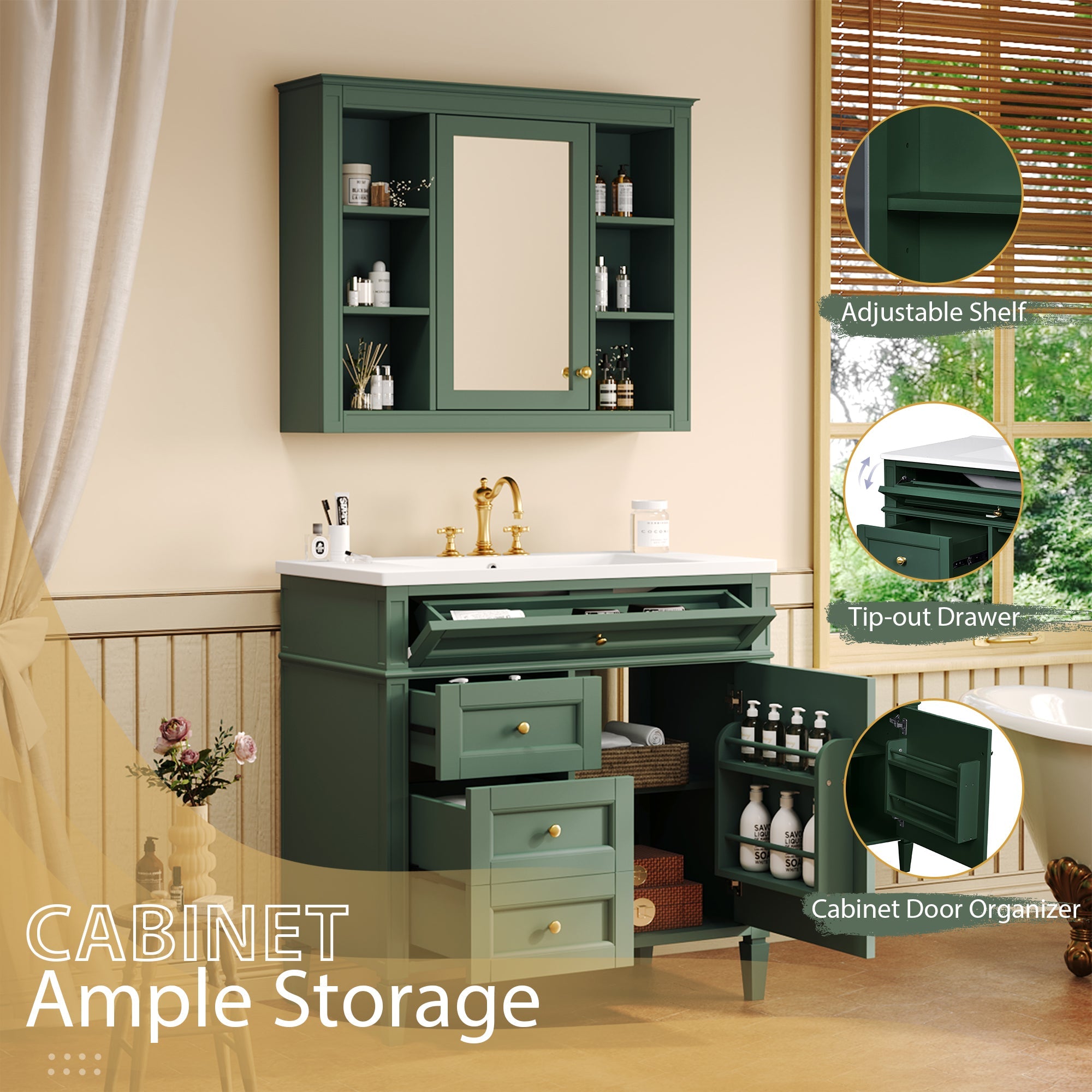 36 "Single sink bathroom dressing table, modern bathroom storage cabinet - KiKiUMi