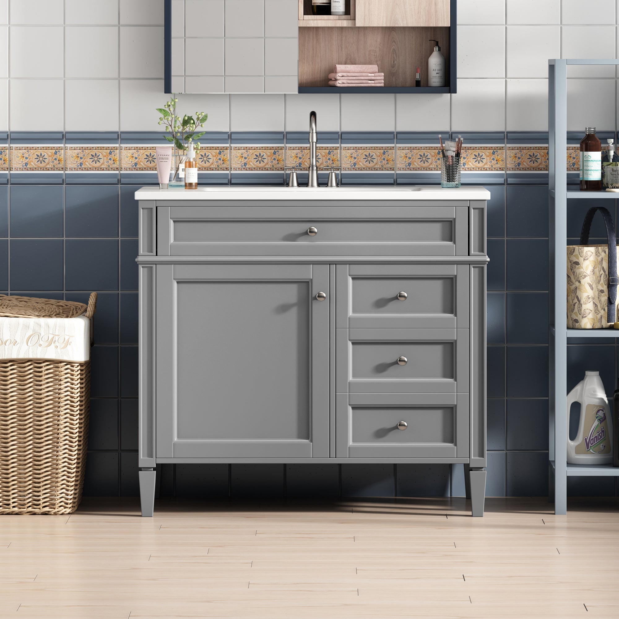 36 "Single sink bathroom dressing table, modern bathroom storage cabinet - KiKiUMi