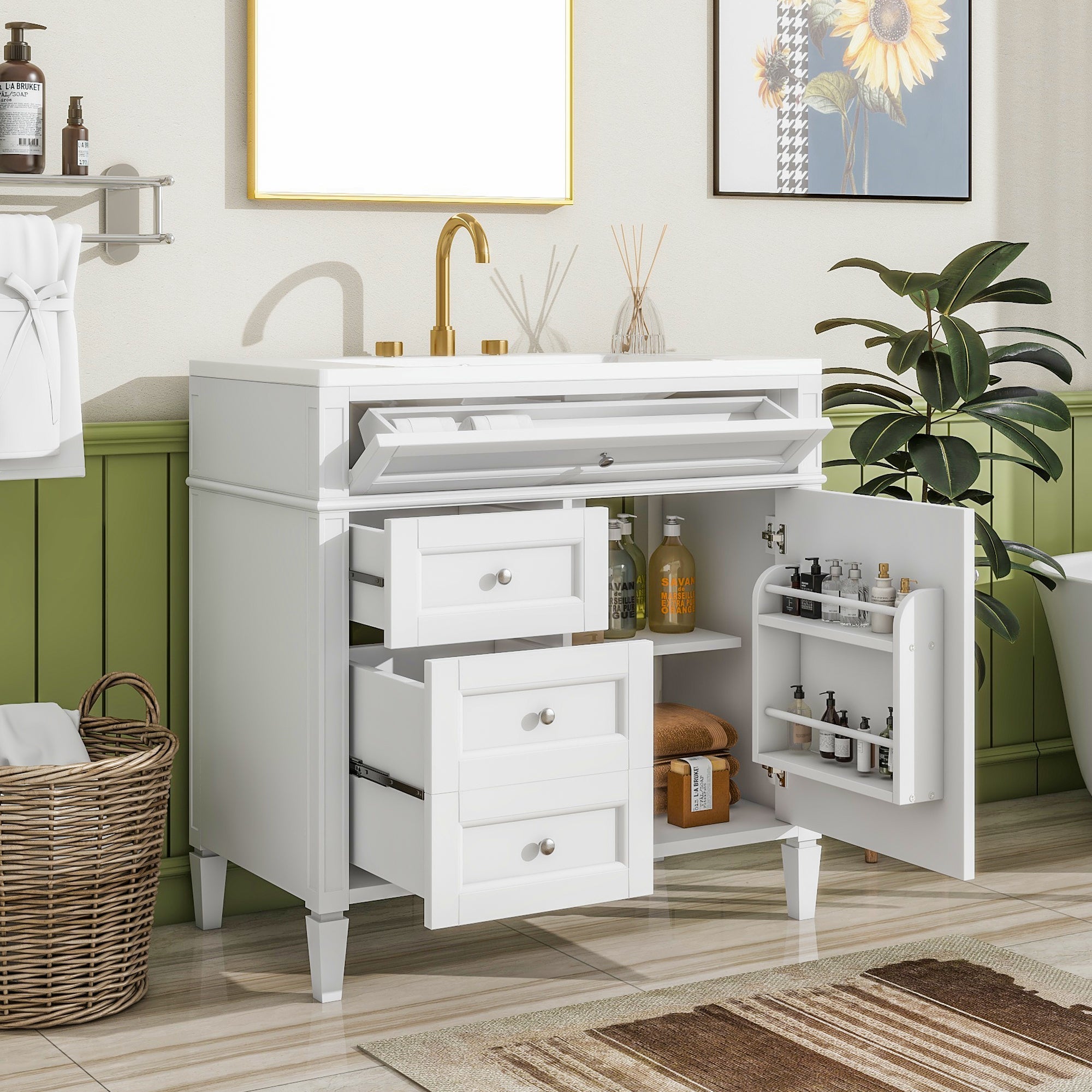 36 "Single sink bathroom dressing table, modern bathroom storage cabinet - KiKiUMi
