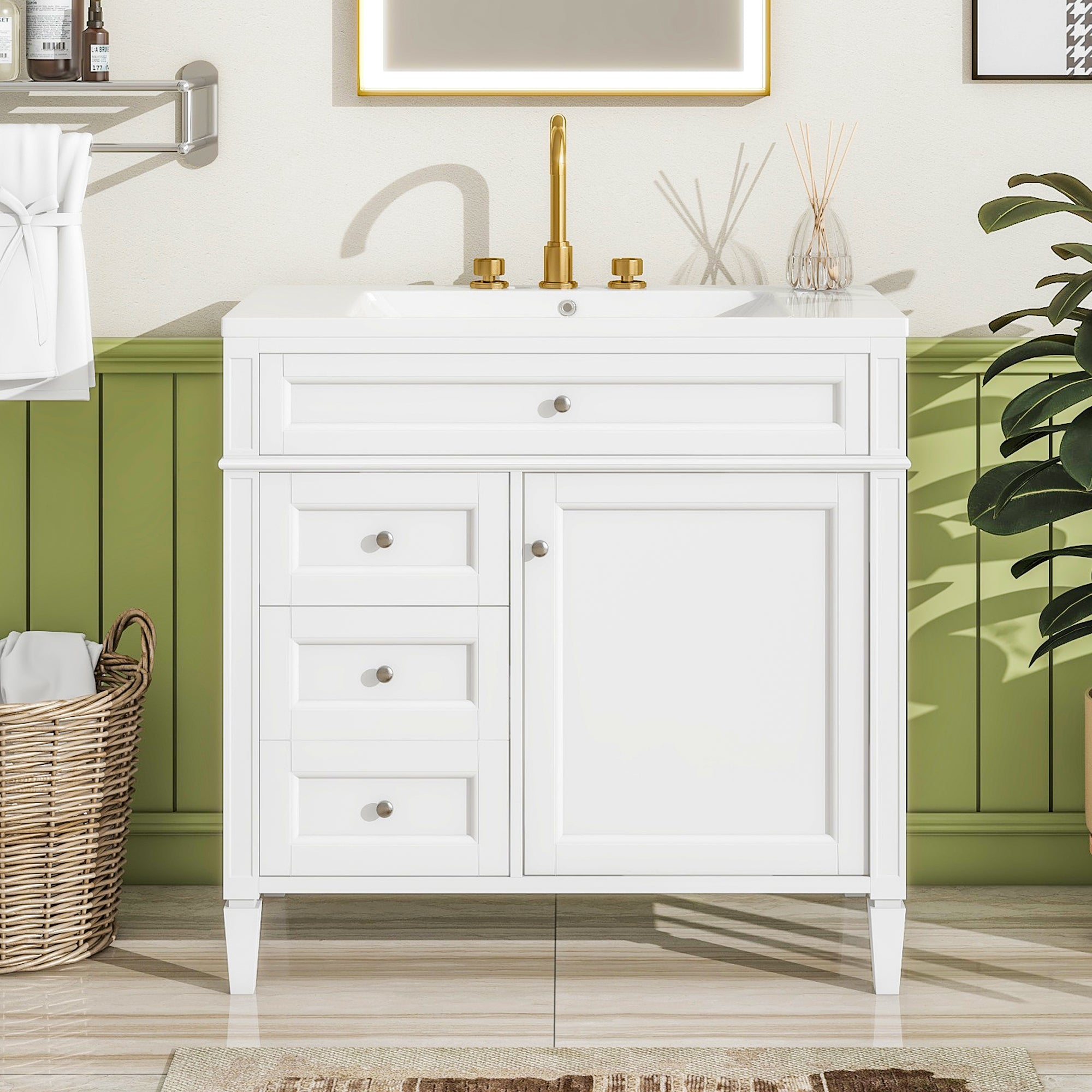 36 "Single sink bathroom dressing table, modern bathroom storage cabinet - KiKiUMi