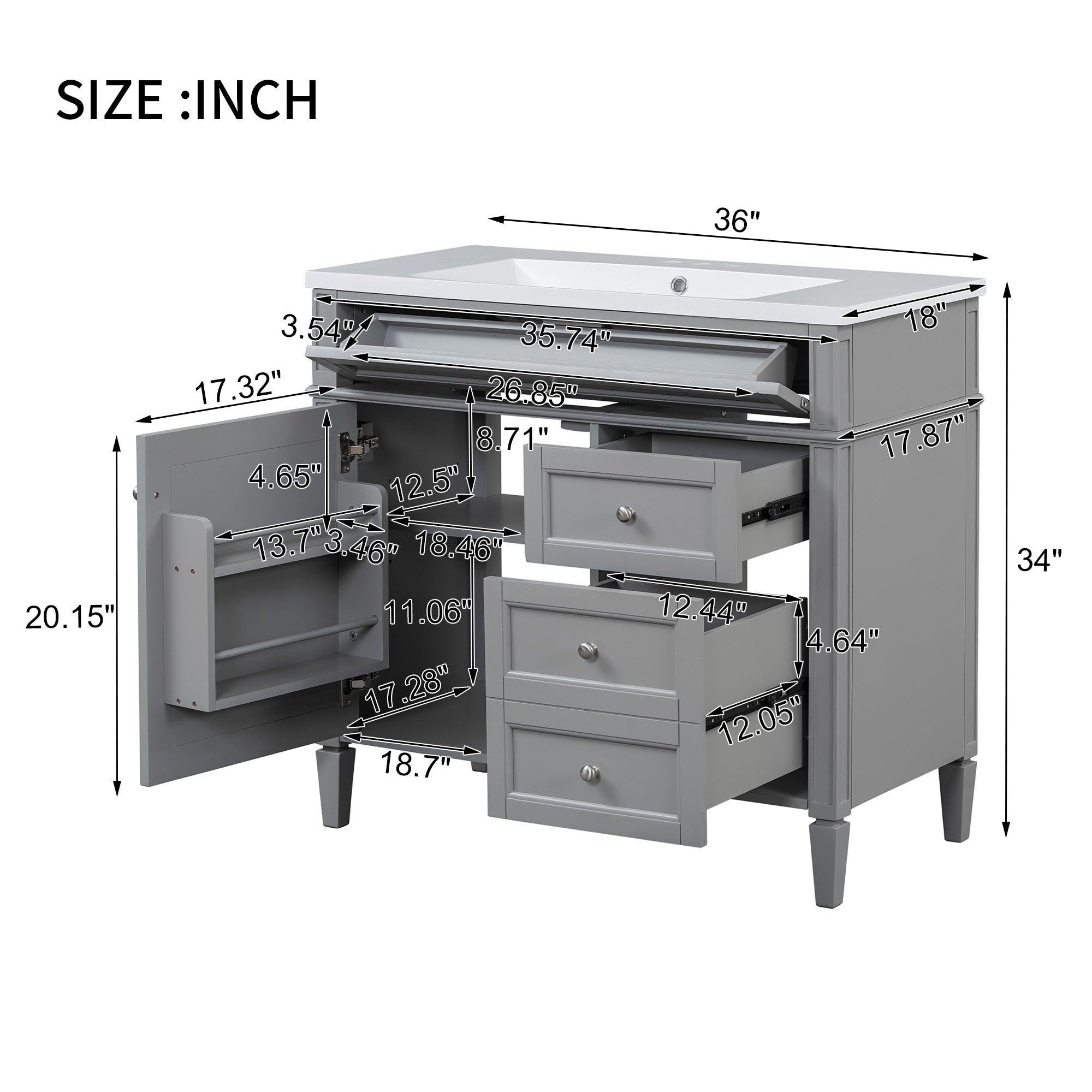 36 "Single sink bathroom dressing table, modern bathroom storage cabinet - KiKiUMi