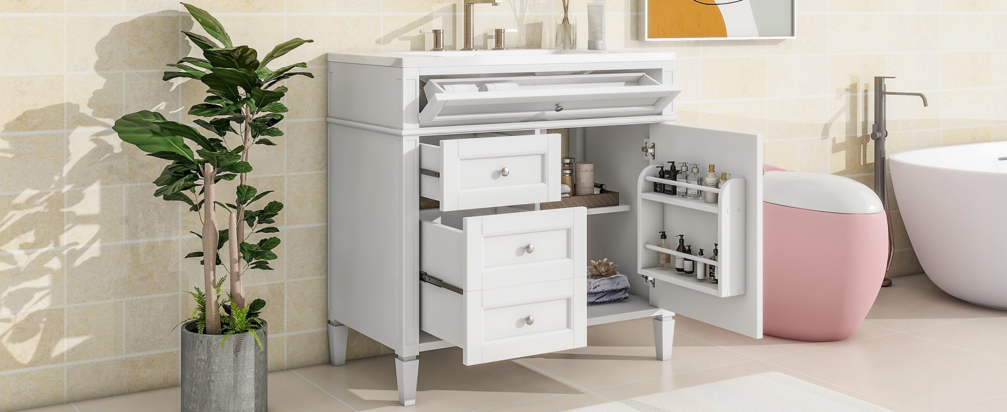 36 "Single sink bathroom dressing table, modern bathroom storage cabinet - KiKiUMi