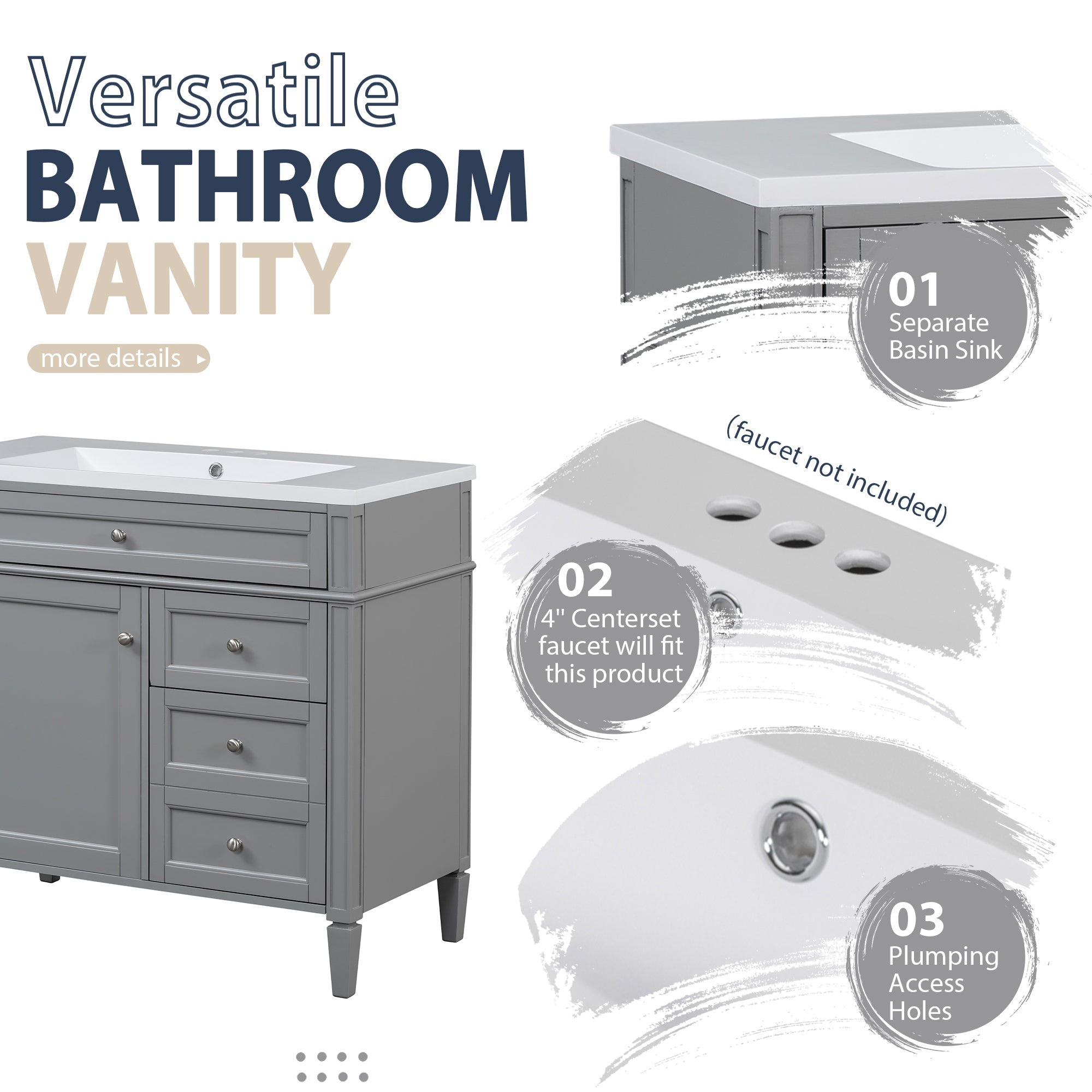 36 "Single sink bathroom dressing table, modern bathroom storage cabinet with mirror(Gray) - KiKiUMi