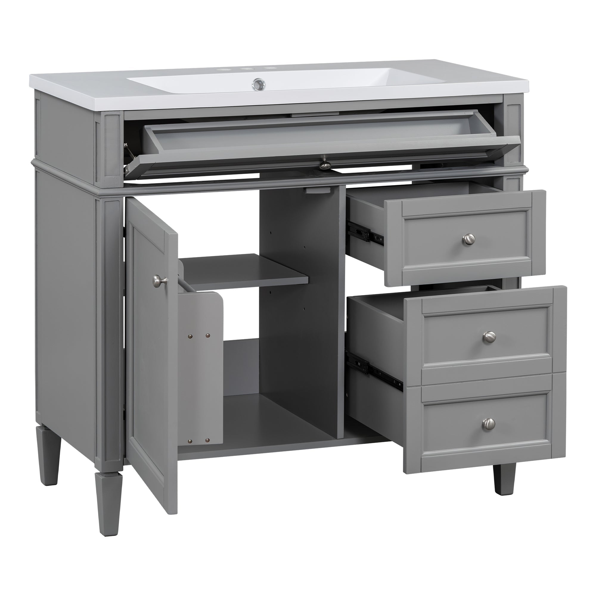 36 "Single sink bathroom dressing table, modern bathroom storage cabinet with mirror(Gray) - KiKiUMi