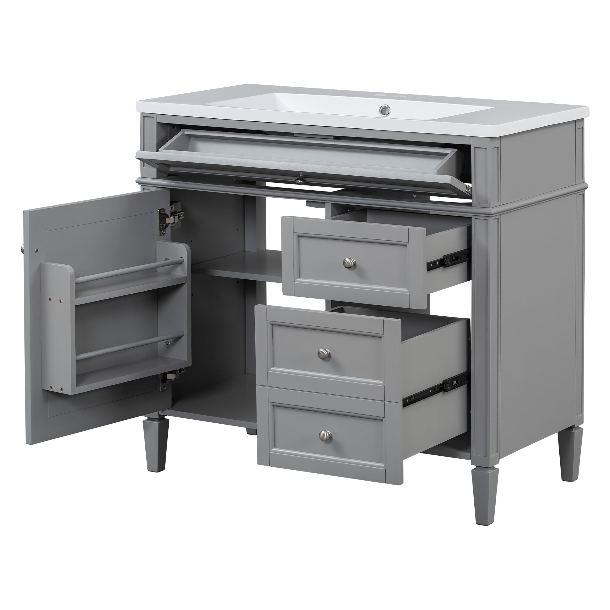 36 "Single sink bathroom dressing table, modern bathroom storage cabinet with mirror(Gray) - KiKiUMi