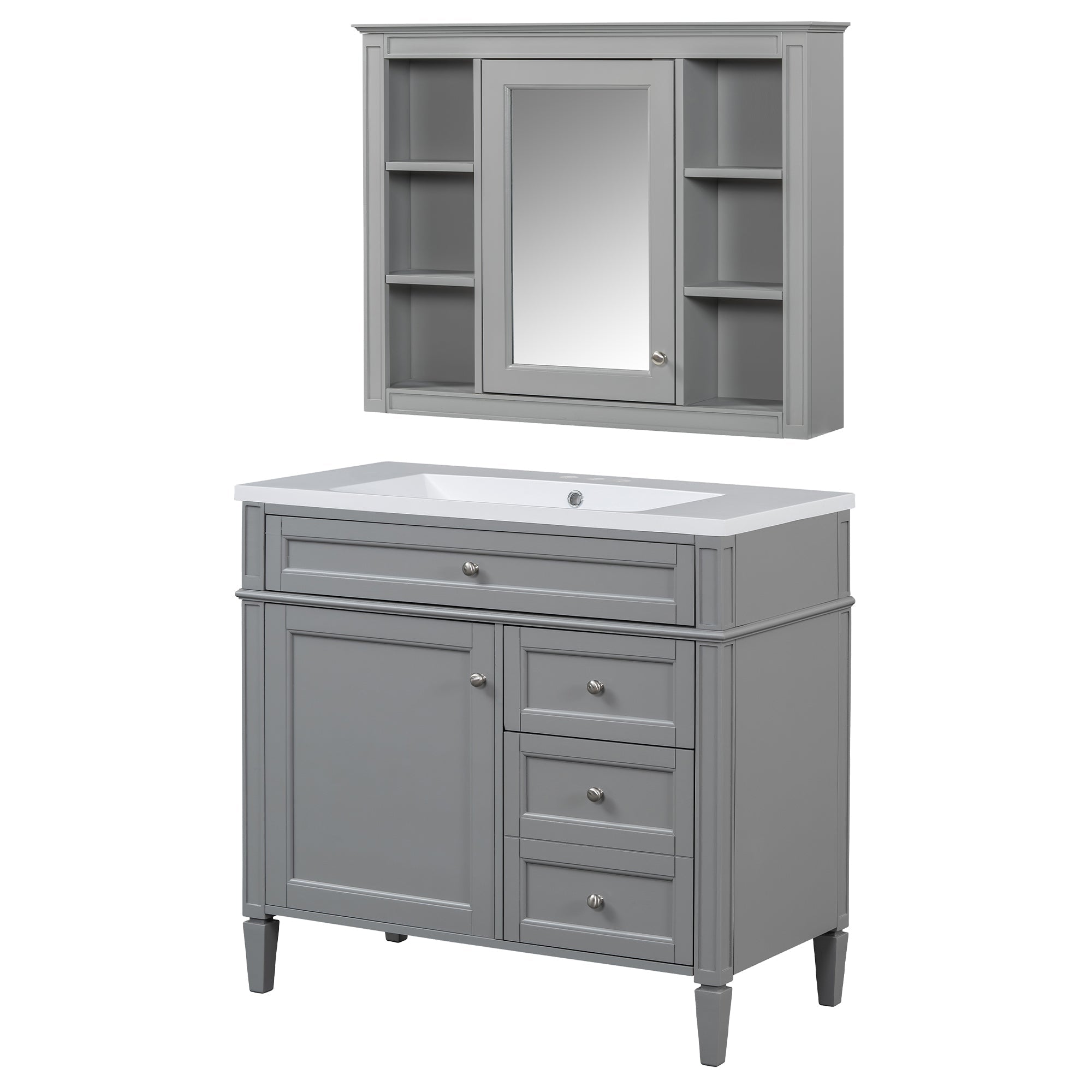 36 "Single sink bathroom dressing table, modern bathroom storage cabinet with mirror(Gray) - KiKiUMi