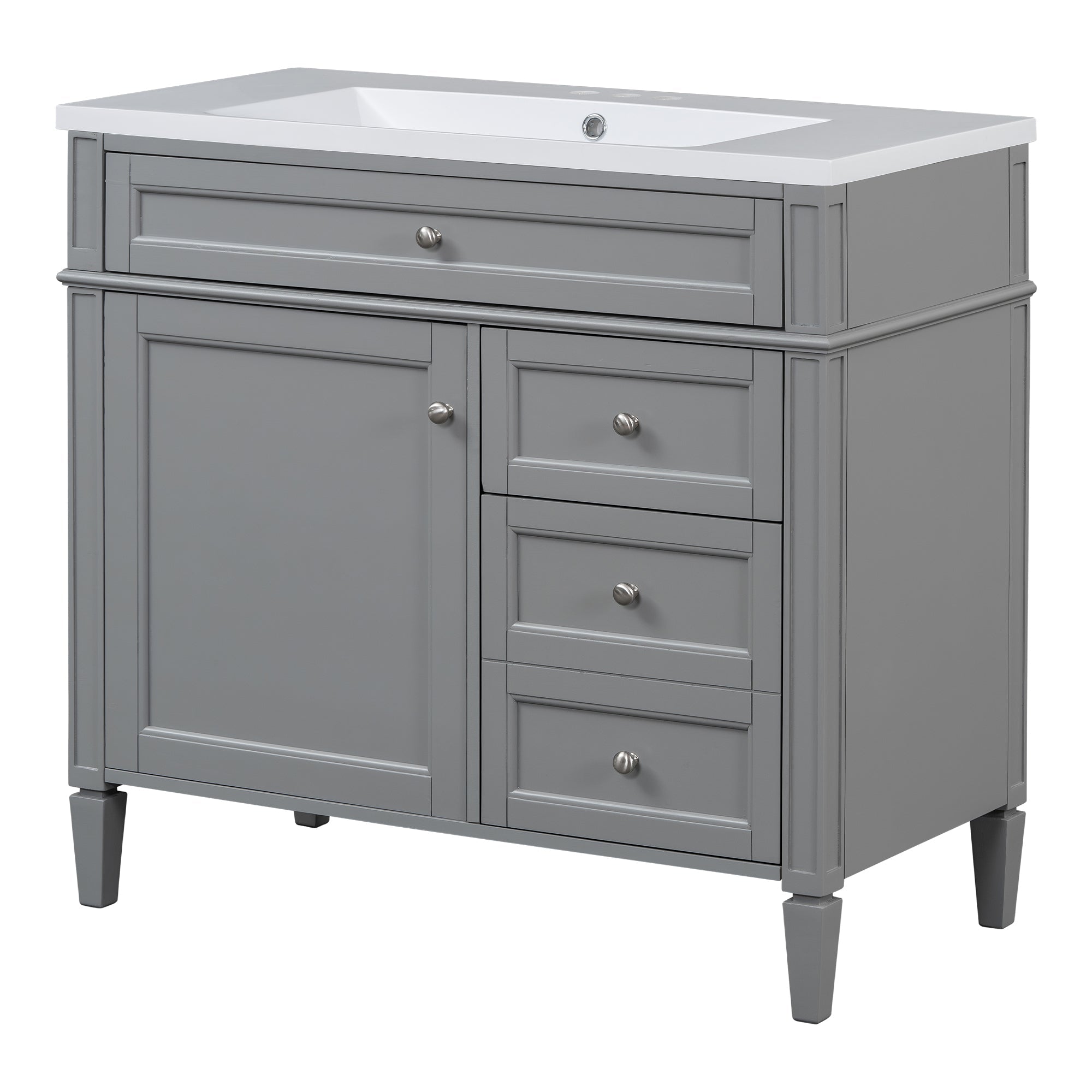 36 "Single sink bathroom dressing table, modern bathroom storage cabinet with mirror(Gray) - KiKiUMi