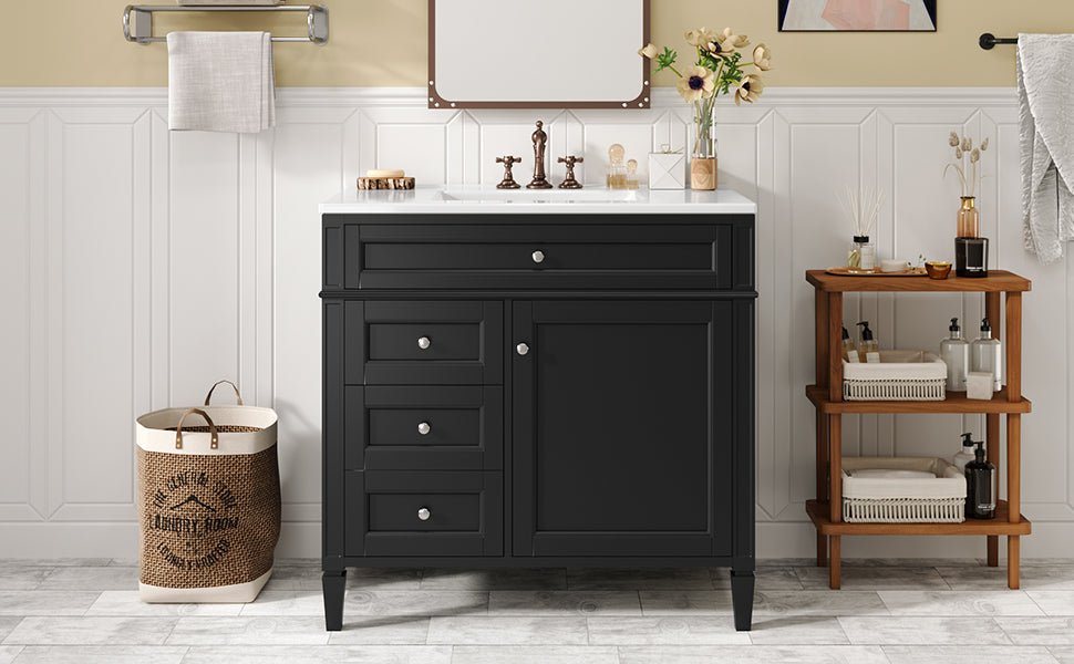 36 "Single sink bathroom dressing table, modern bathroom storage cabinet(black) - KiKiUMi