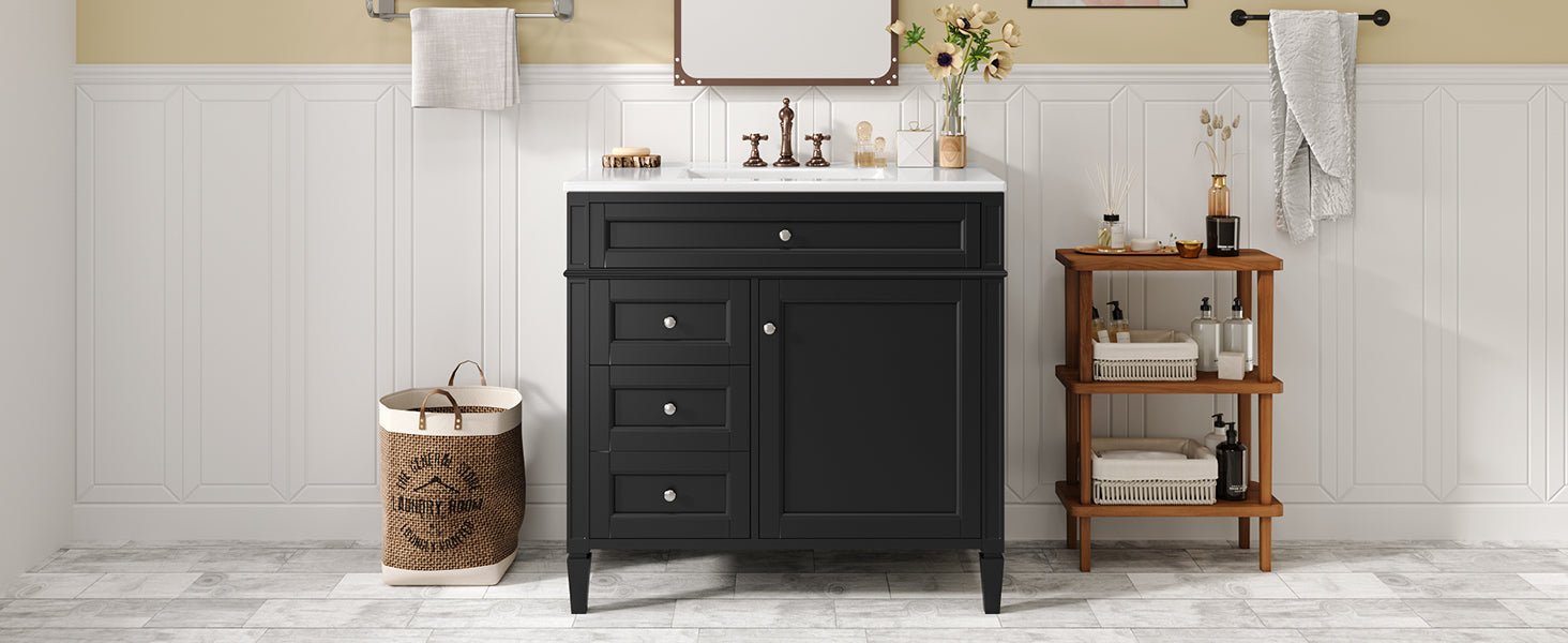 36 "Single sink bathroom dressing table, modern bathroom storage cabinet(black) - KiKiUMi